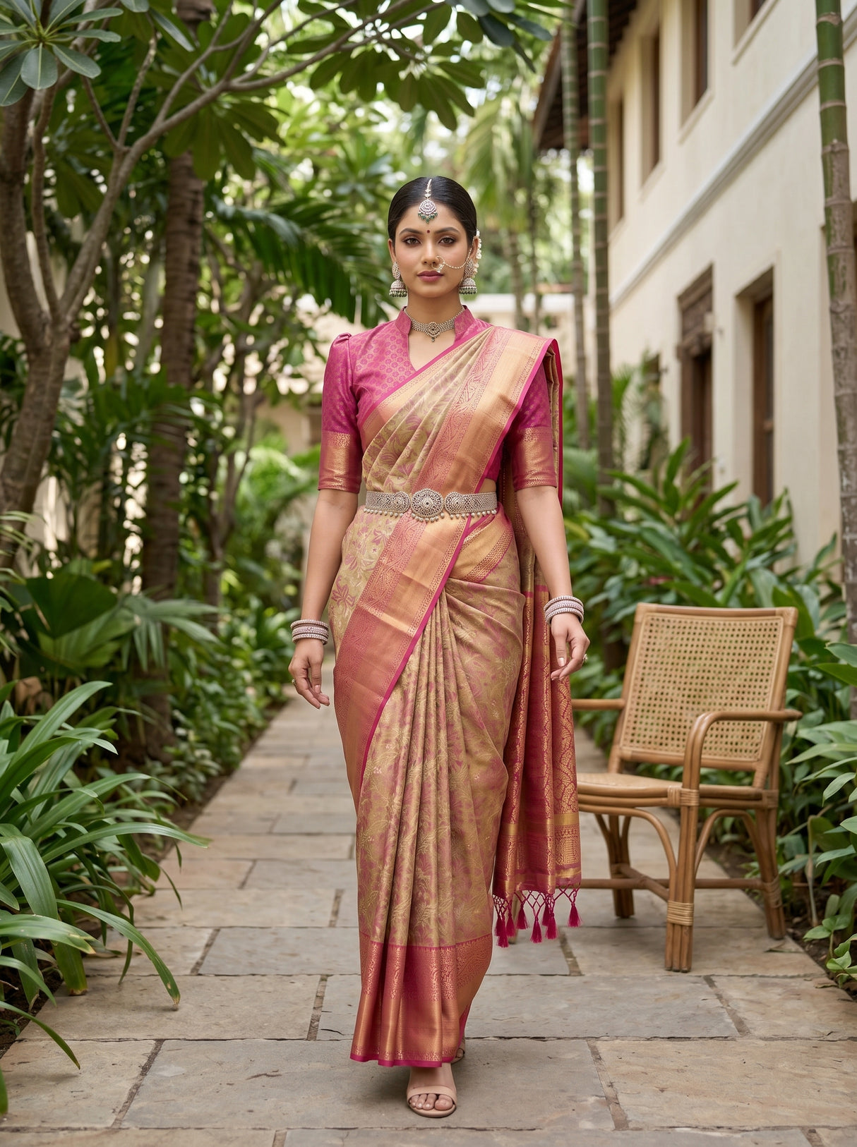 MIMOSA Maroon Kanjivaram Art Silk Saree — pose 6 styling detail