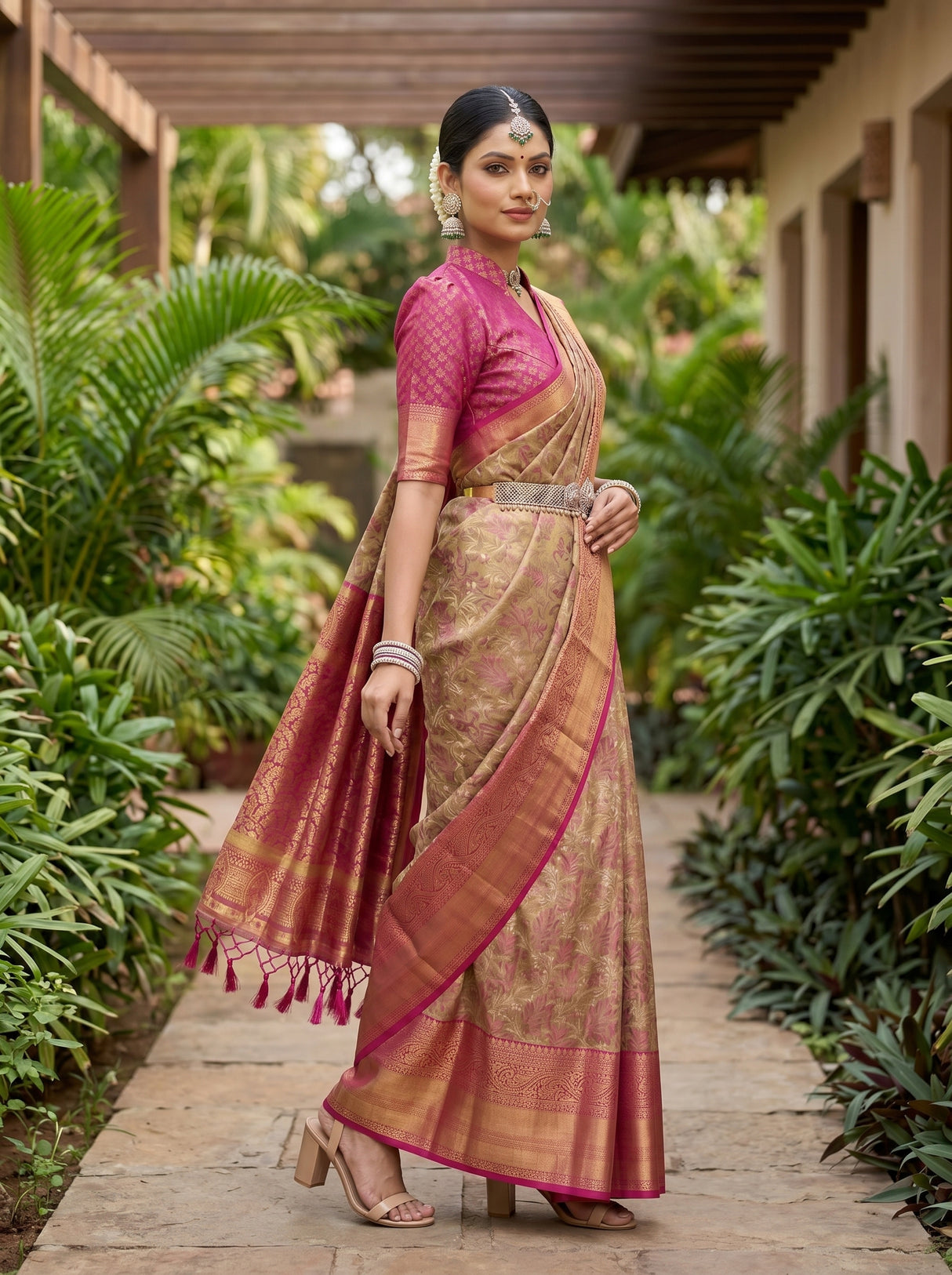MIMOSA Maroon Kanjivaram Art Silk Saree — pose 9 styling detail