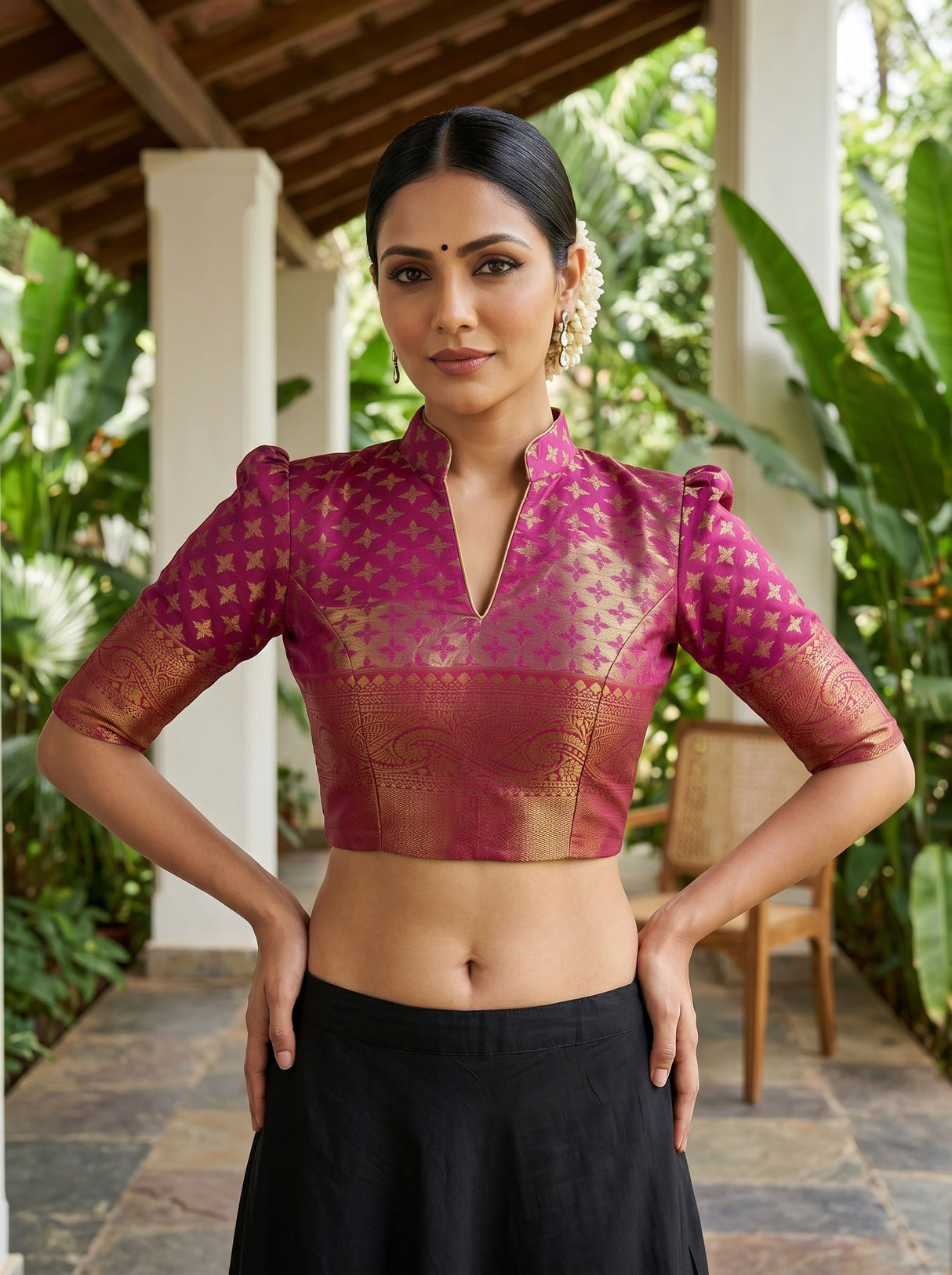 MIMOSA Olive Kanjivaram Art Silk Saree — blouse close-up