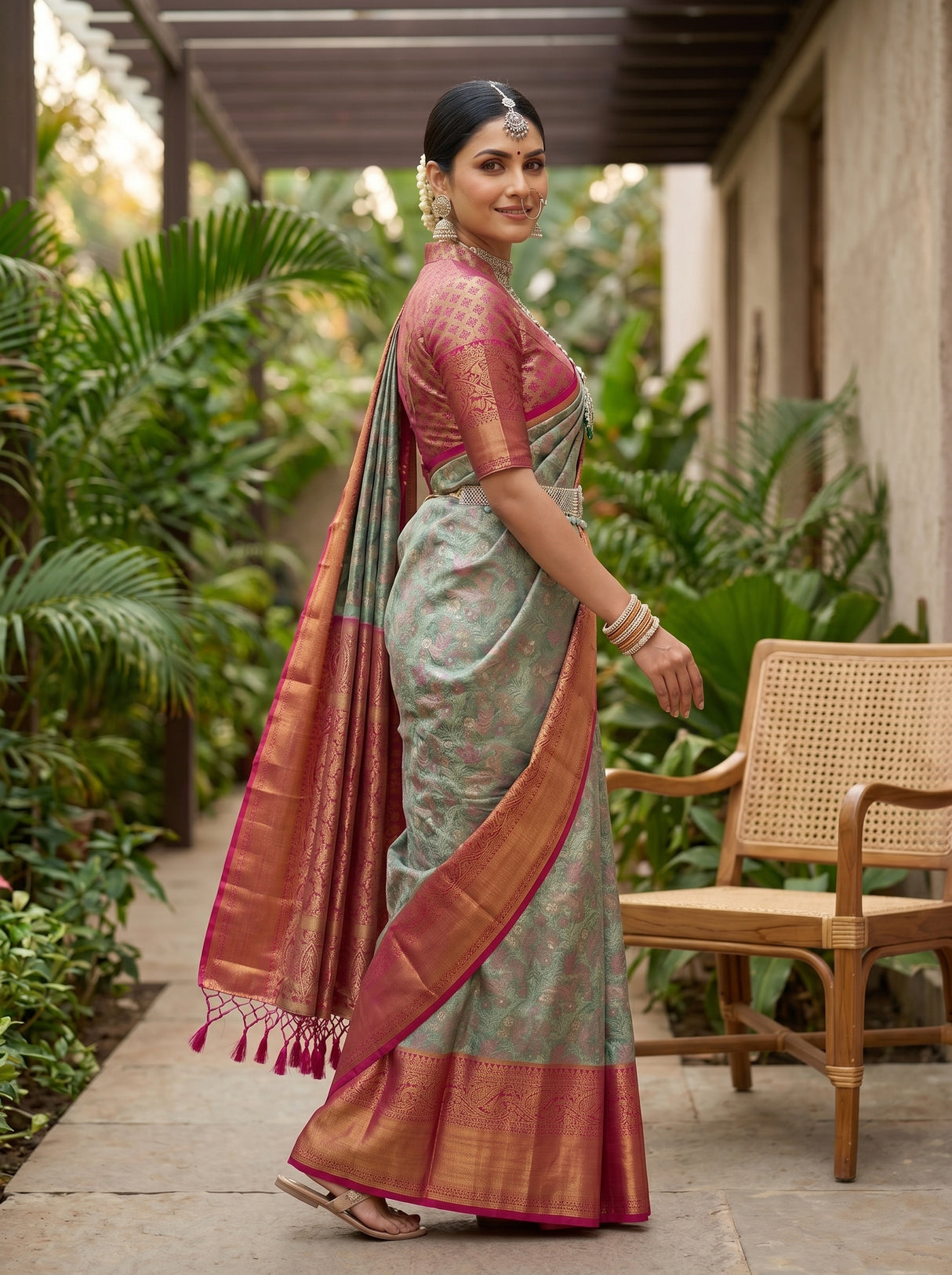 MIMOSA Sapphire Kanjivaram Art Silk Saree — pose 9 styling detail