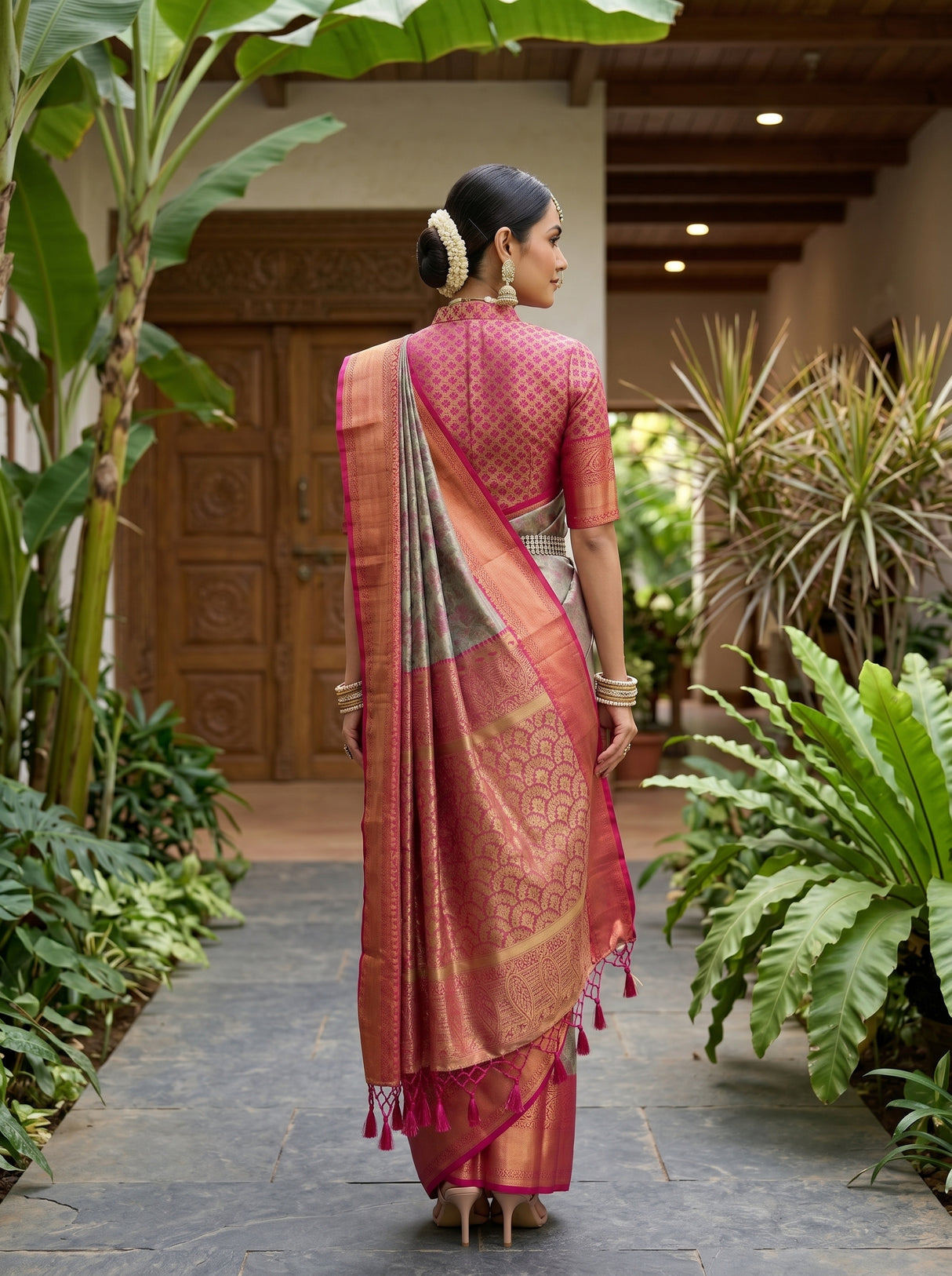 MIMOSA Violet Kanjivaram Art Silk Saree — model wearing traditionally draped