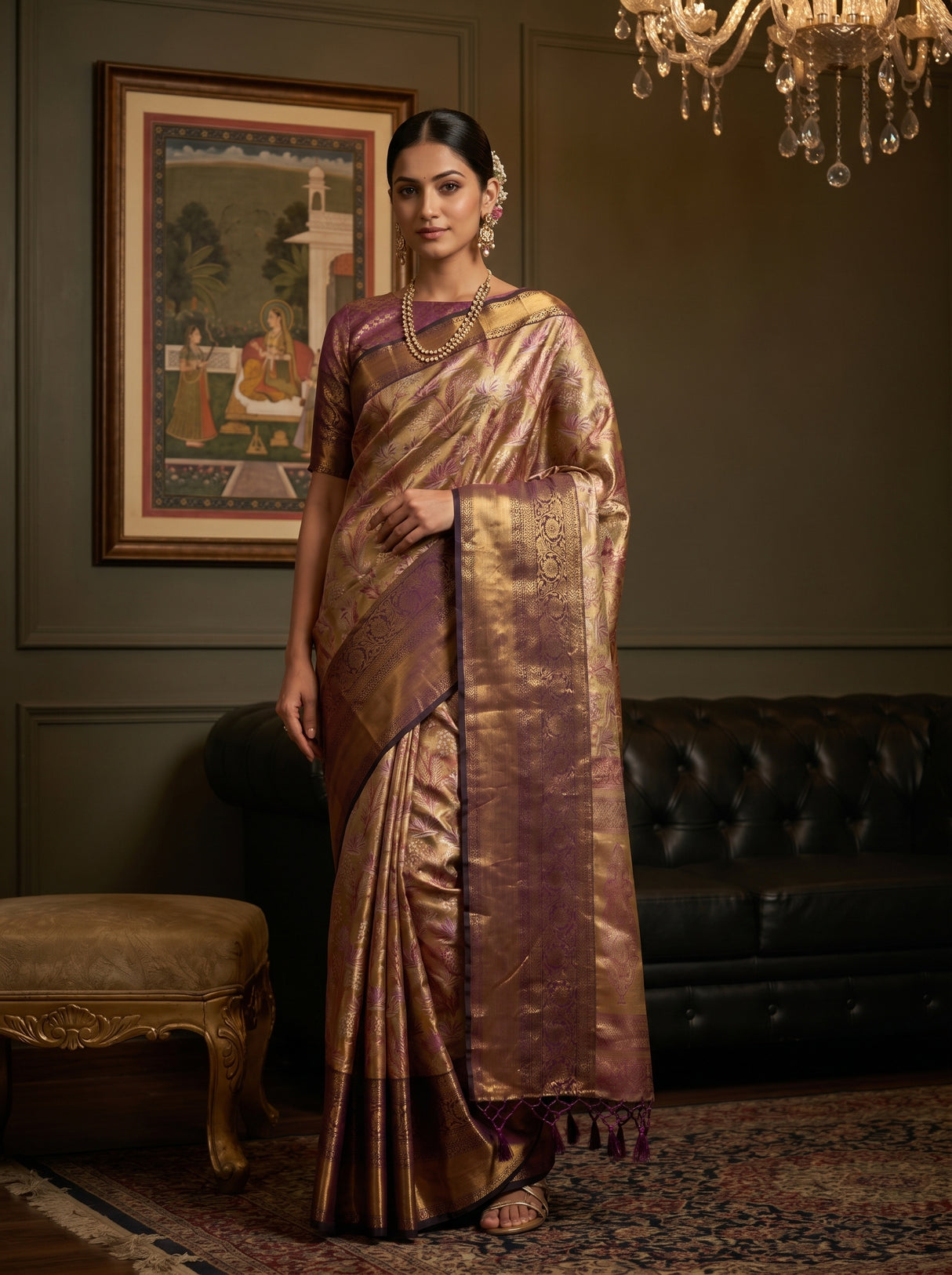 MIMOSA Maroon Kanjivaram Art Silk Saree β Full View on Model