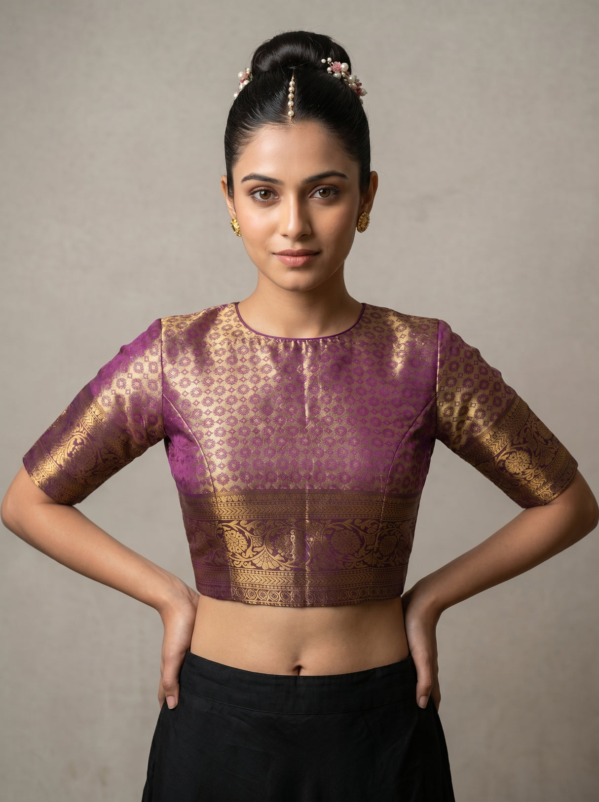 MIMOSA Maroon Kanjivaram Art Silk Saree β blouse close-up