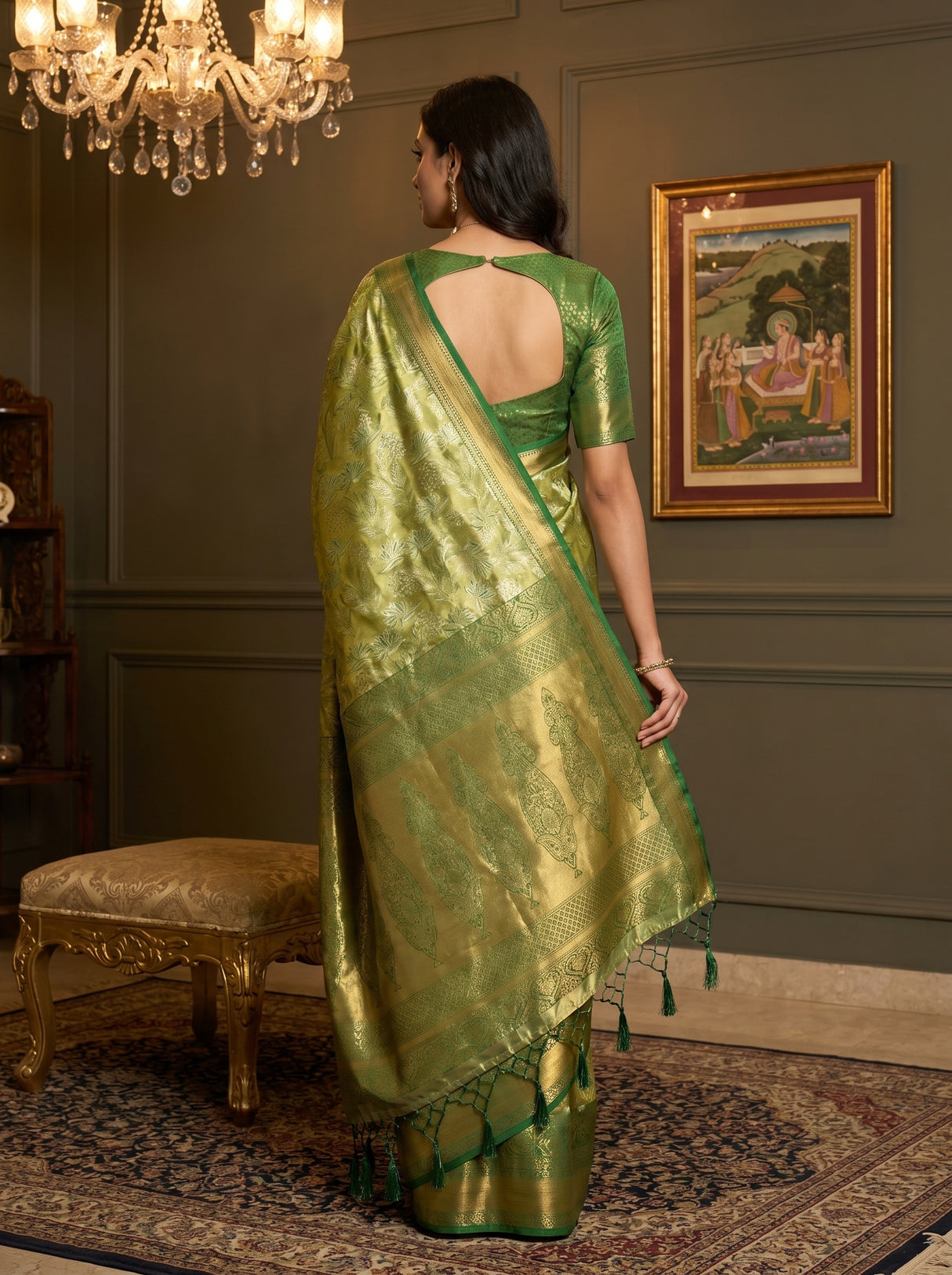 MIMOSA Olive Kanjivaram Art Silk Saree β Unstitched Blouse Fabric