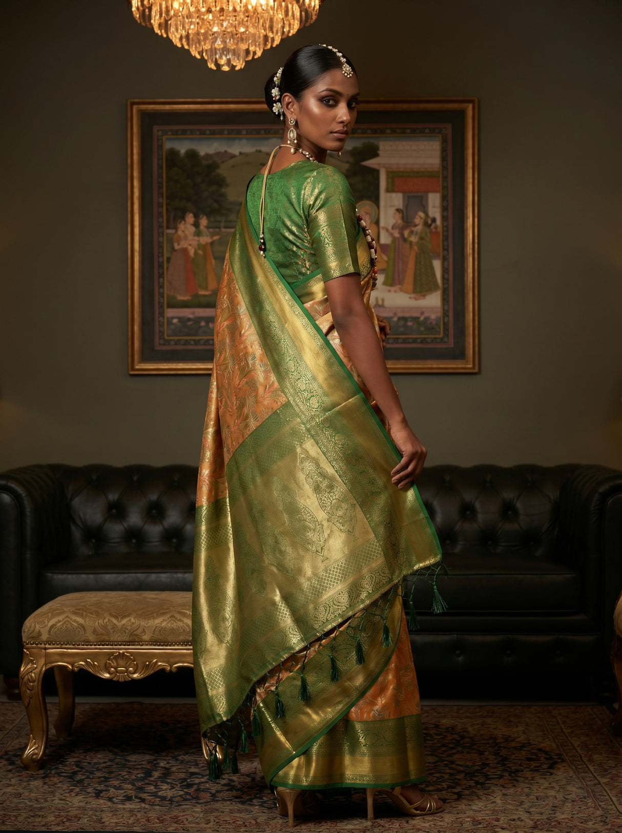 MIMOSA Orange Kanjivaram Art Silk Saree β pose 9 styling detail