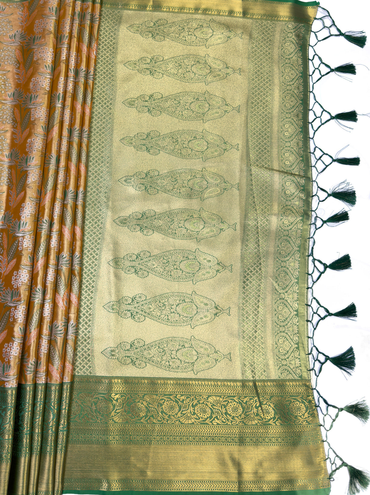 MIMOSA Orange Kanjivaram Art Silk Saree β pallu and zari work detail
