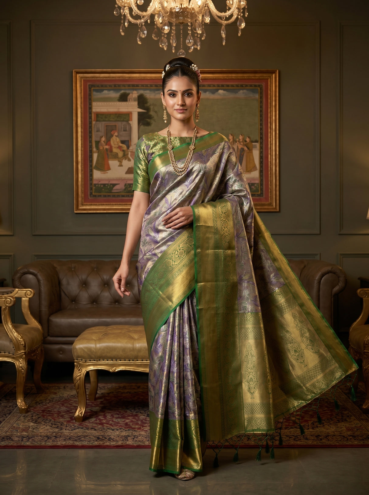 MIMOSA Violet Kanjivaram Art Silk Saree β Full View on Model