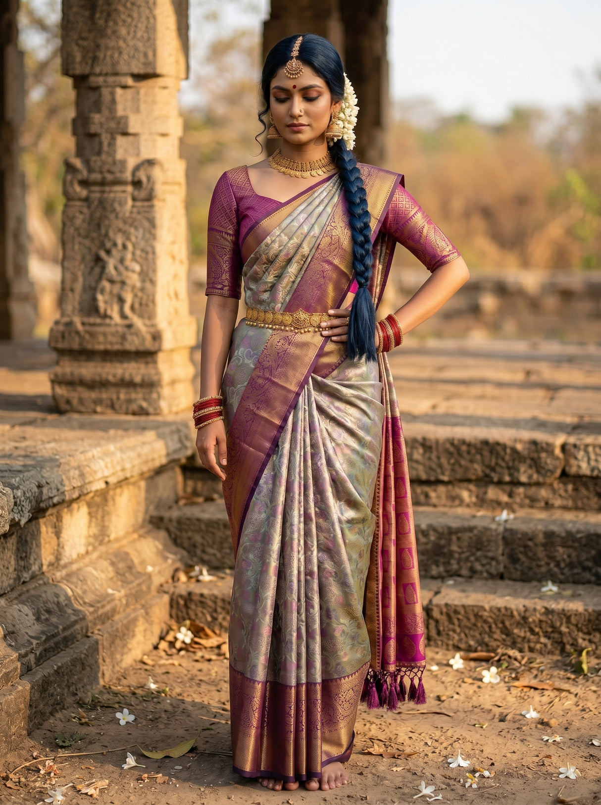 MIMOSA Lavender Saree Saree — pose 4 styling detail