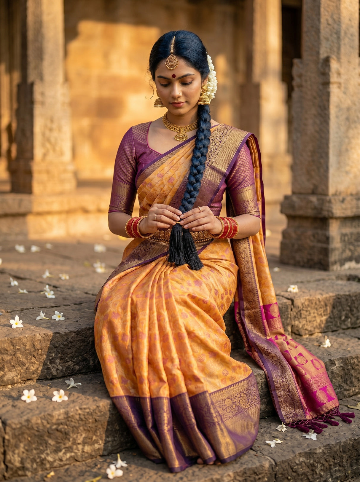 MIMOSA Orange Saree Saree — pose 10 styling detail