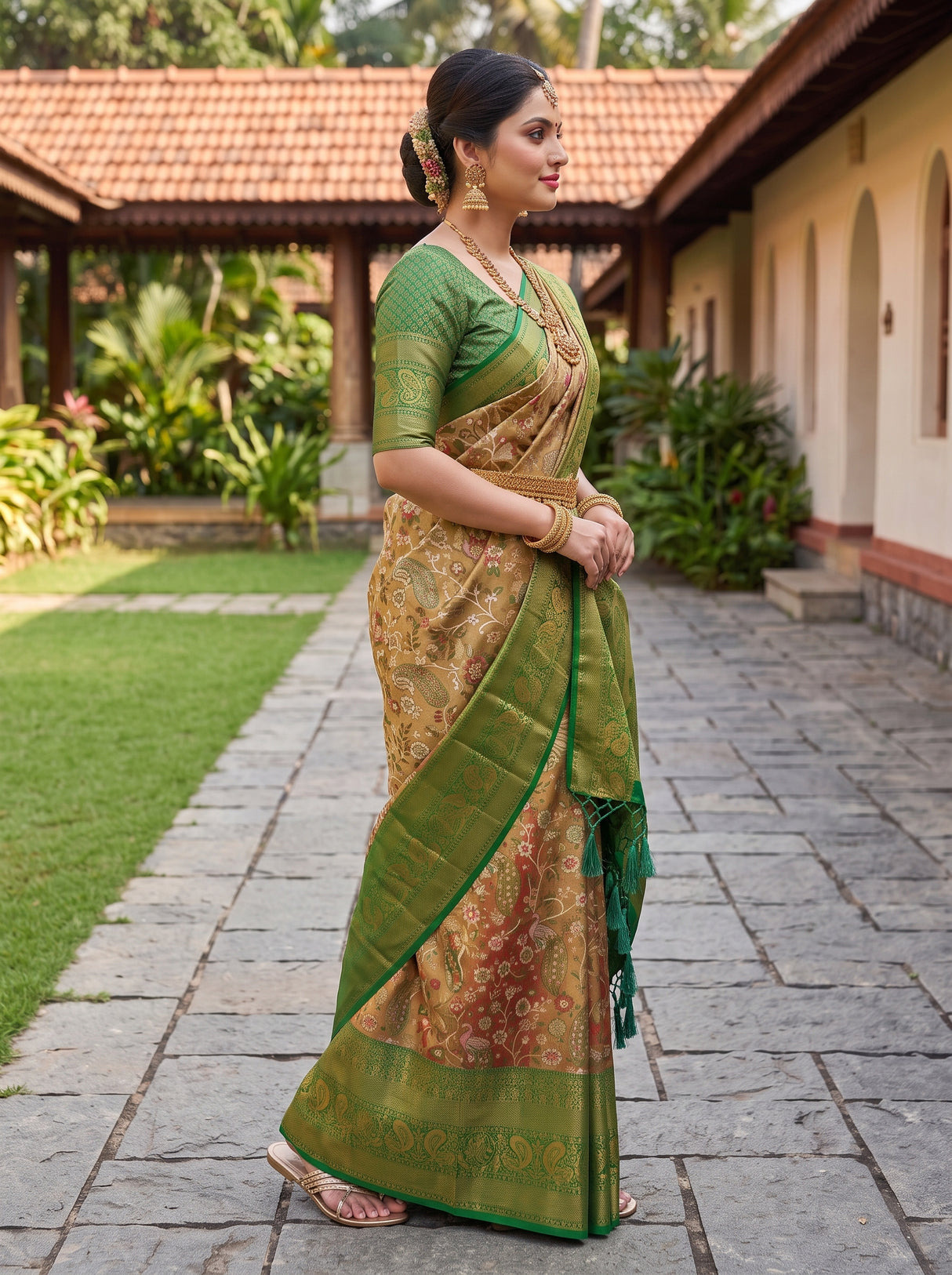 MIMOSA Maroon Kanjivaram Art Silk Saree — pose 3 styling detail