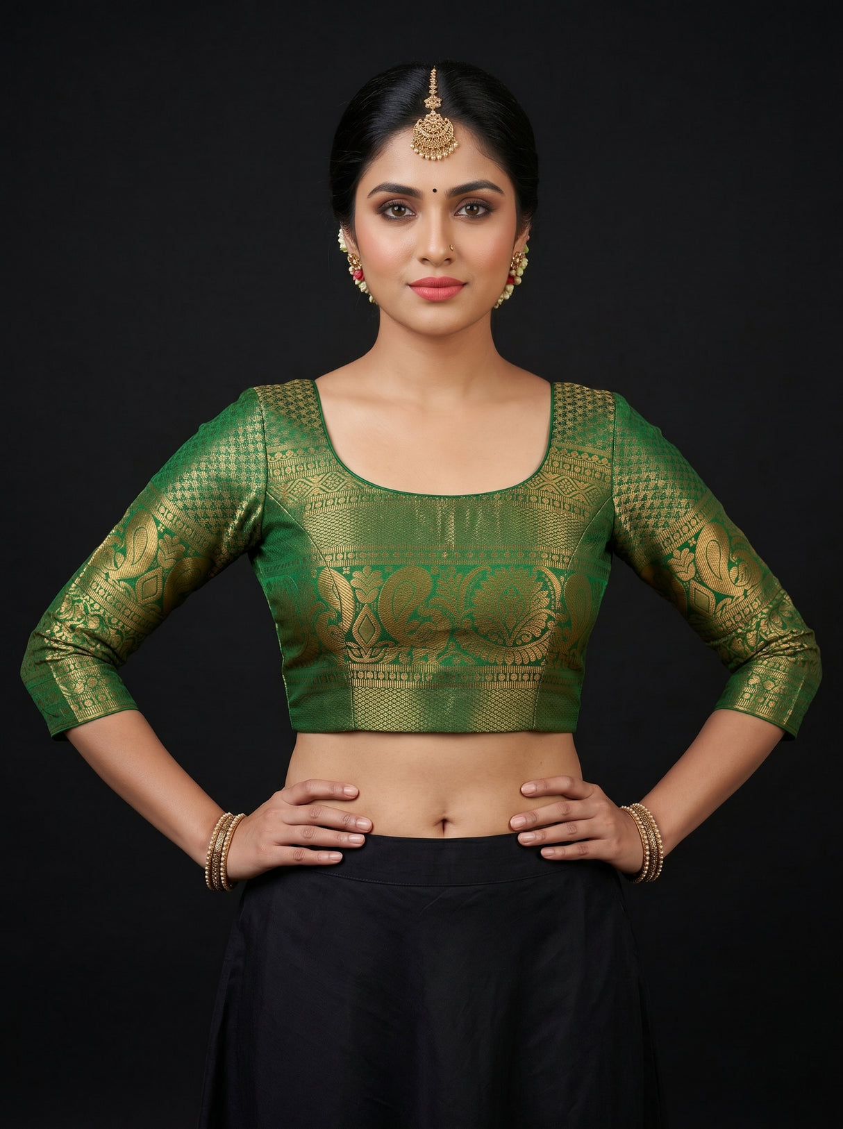 MIMOSA Olive Kanjivaram Art Silk Saree — blouse close-up