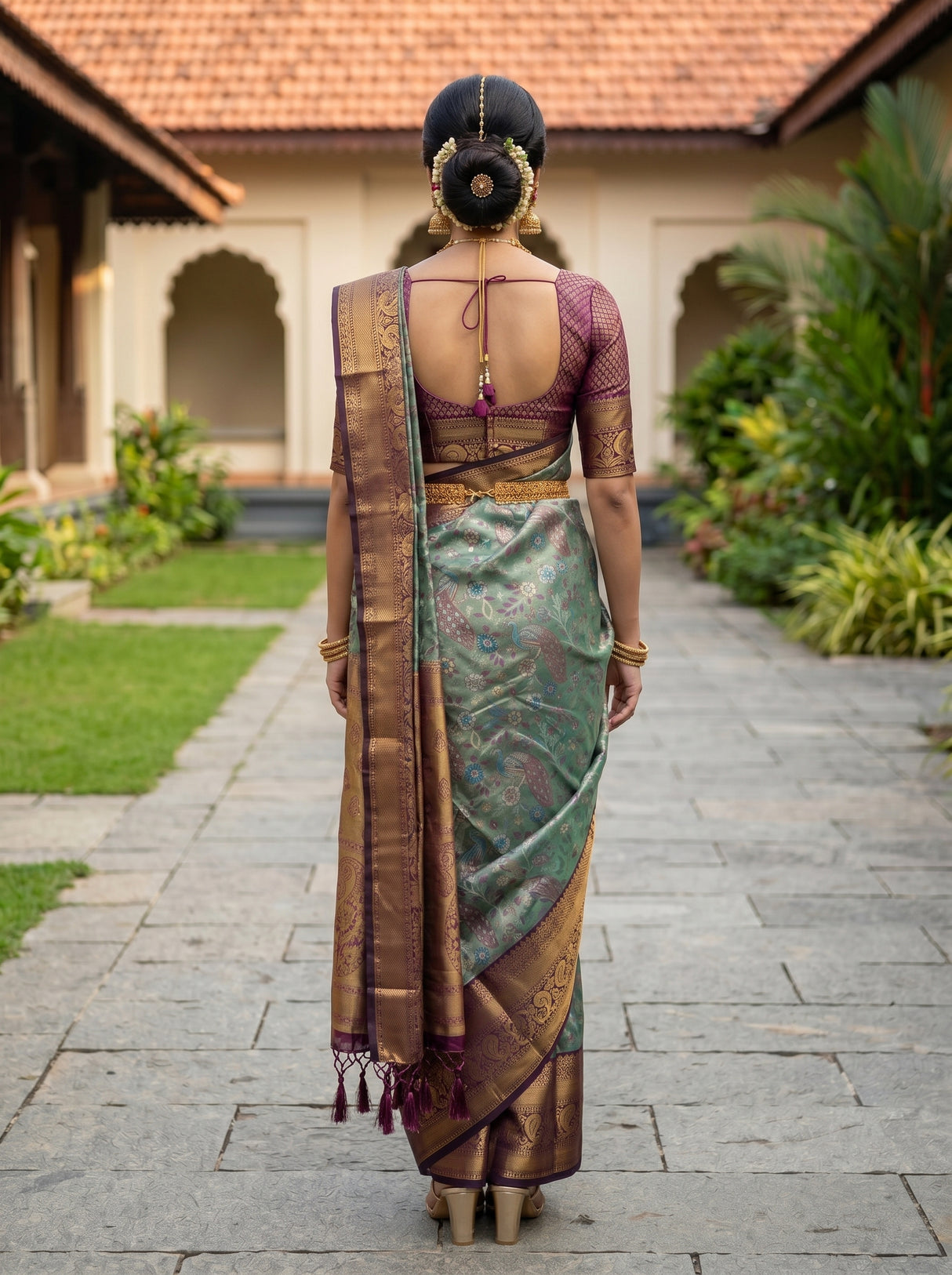 MIMOSA Sapphire Kanjivaram Art Silk Saree — pose 2 styling detail