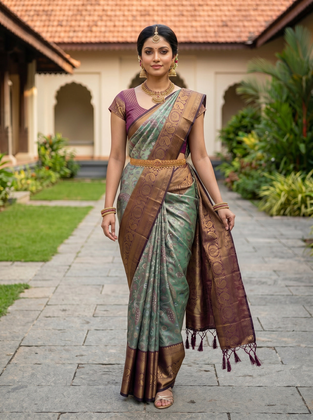 MIMOSA Sapphire Kanjivaram Art Silk Saree — pose 4 styling detail