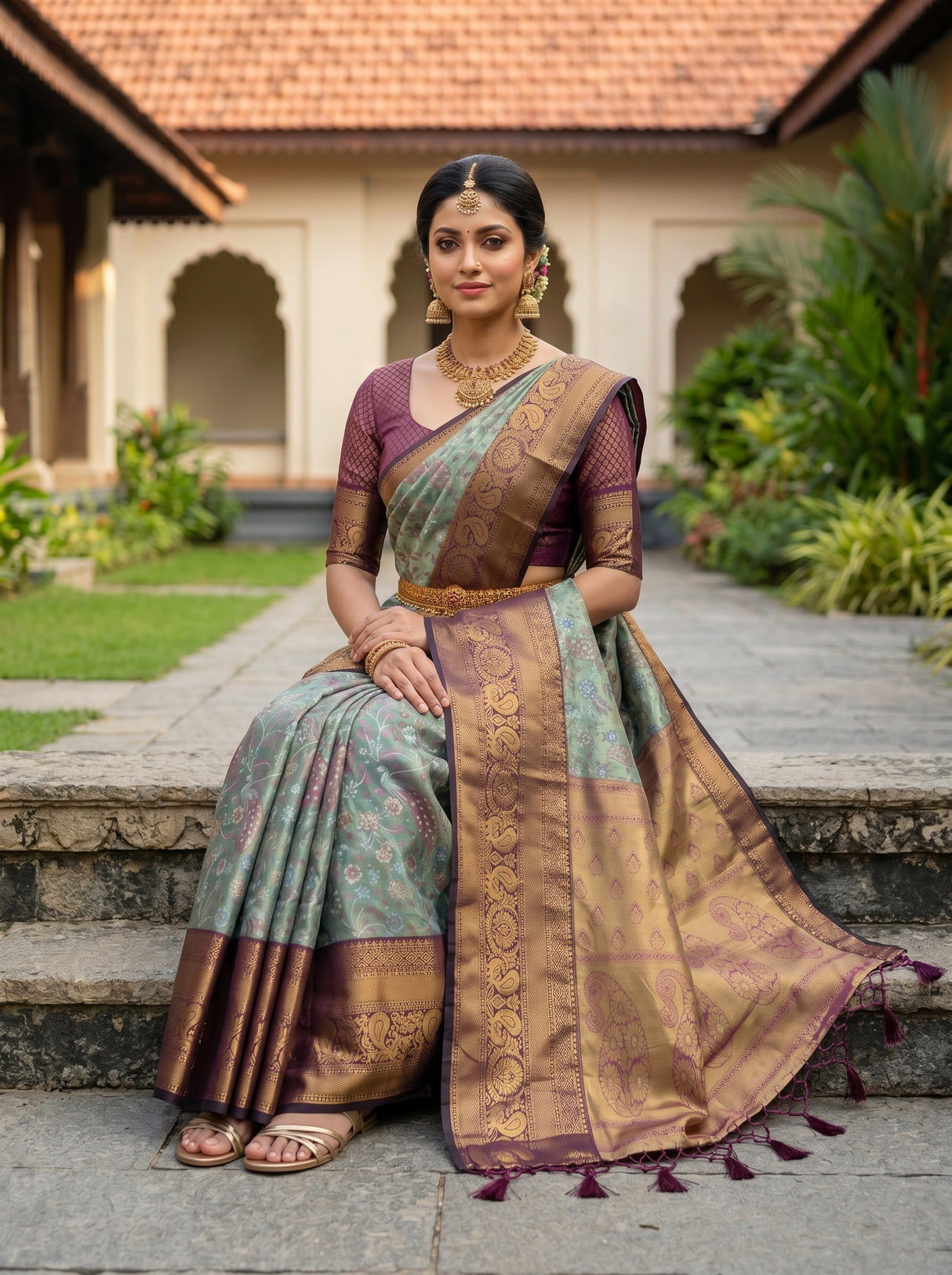 MIMOSA Sapphire Kanjivaram Art Silk Saree — pose 8 styling detail
