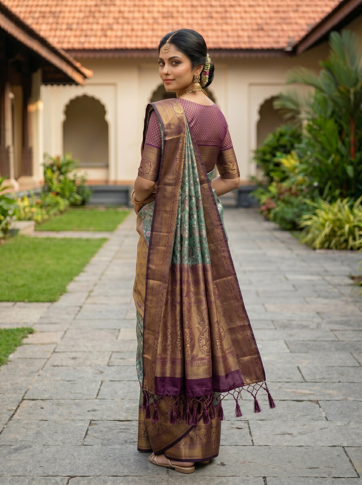MIMOSA Sapphire Kanjivaram Art Silk Saree — pose 9 styling detail