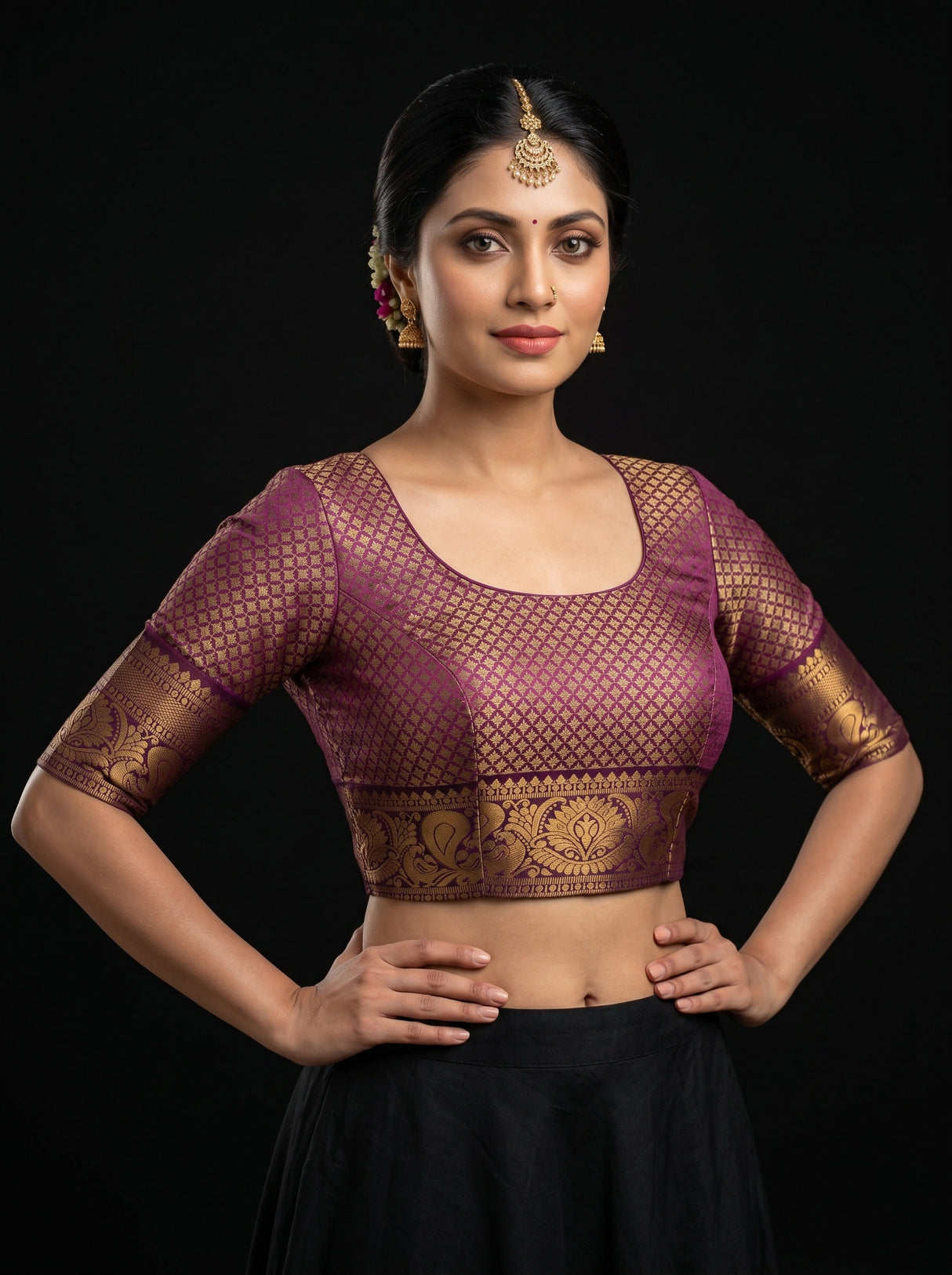 MIMOSA Sapphire Kanjivaram Art Silk Saree — blouse close-up