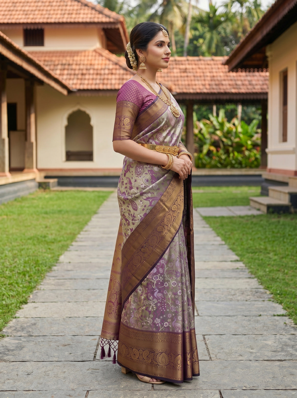 MIMOSA Violet Kanjivaram Art Silk Saree — pose 3 styling detail