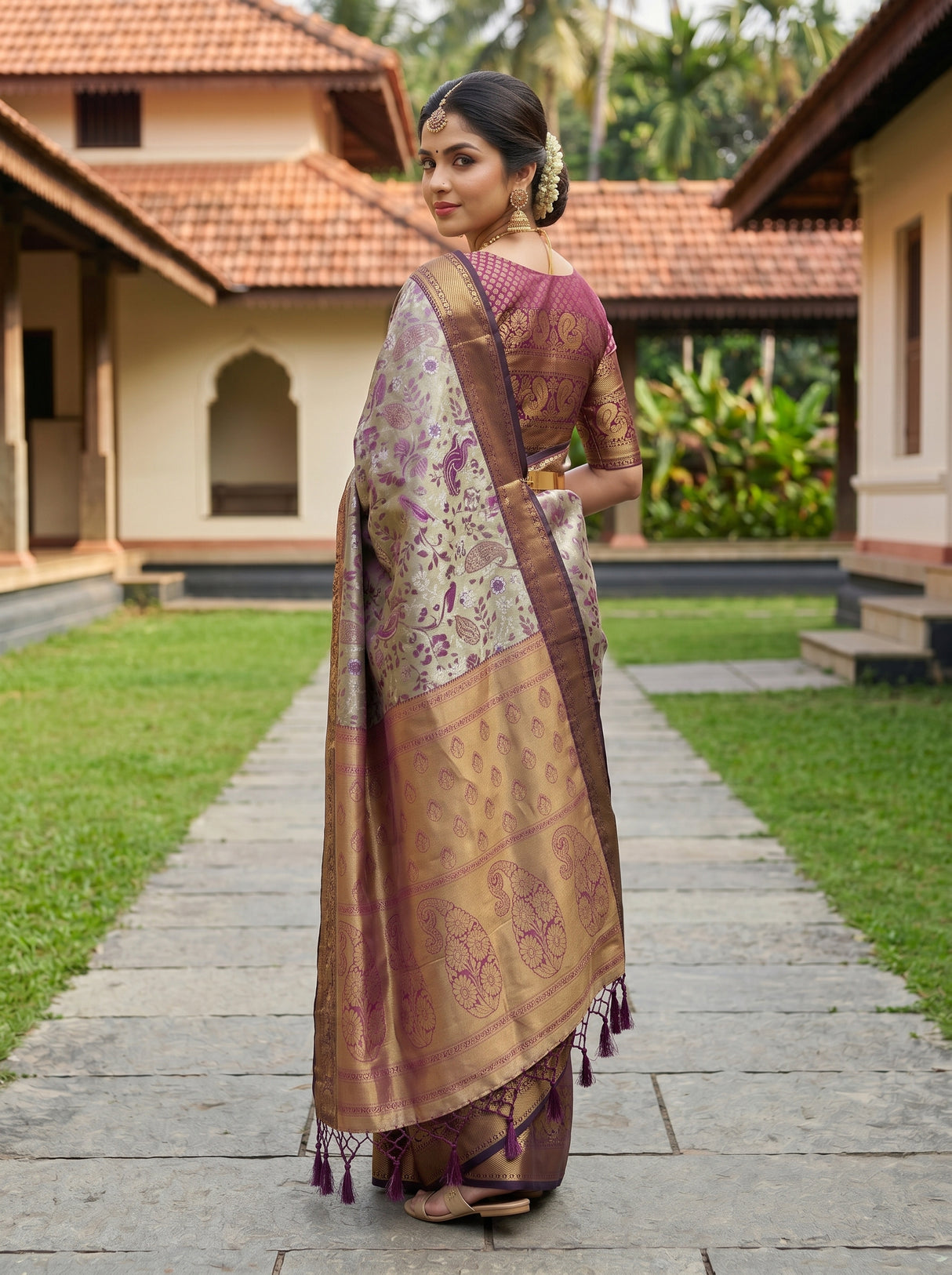 MIMOSA Violet Kanjivaram Art Silk Saree — pose 9 styling detail