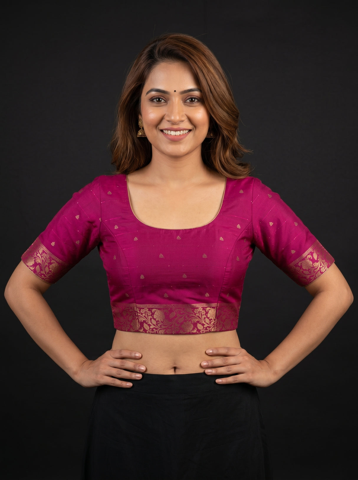 MIMOSA Maroon Mysore Silk crepe Saree β blouse close-up