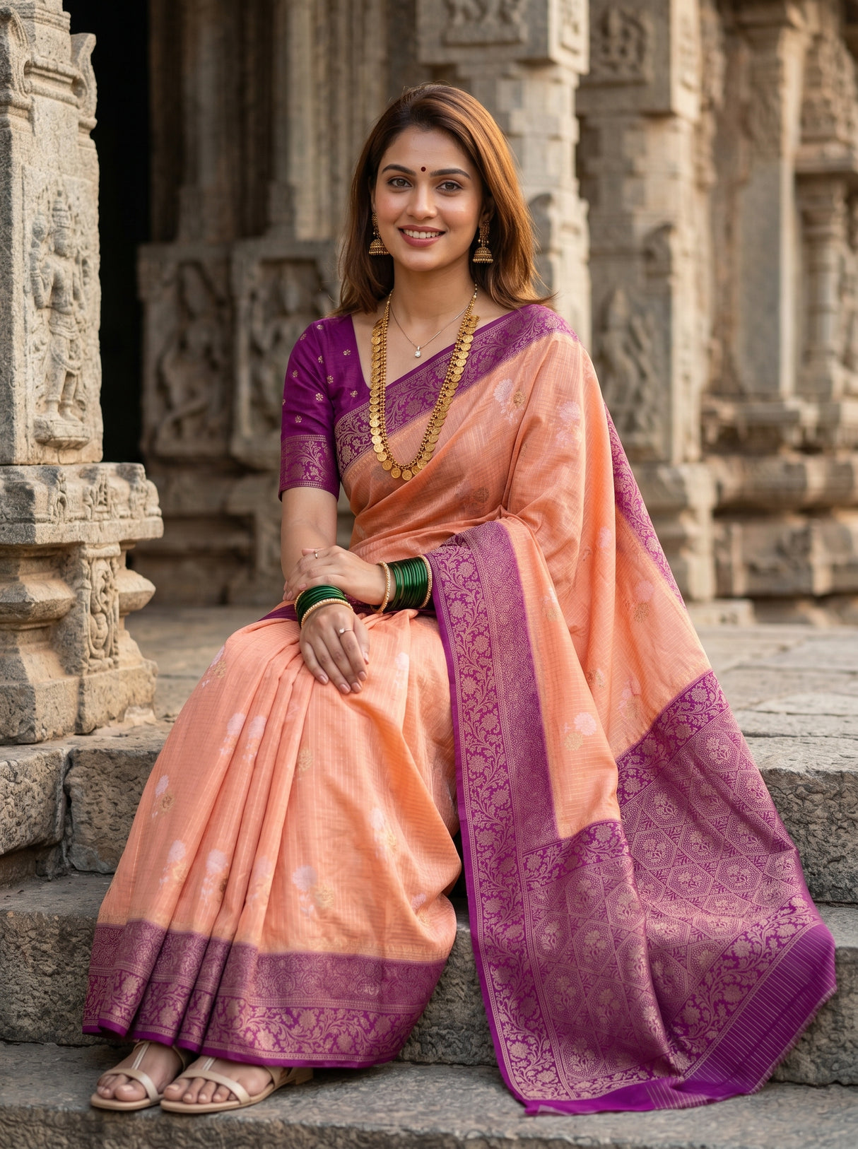 MIMOSA Peach Mysore Silk crepe Saree β pose 8 styling detail