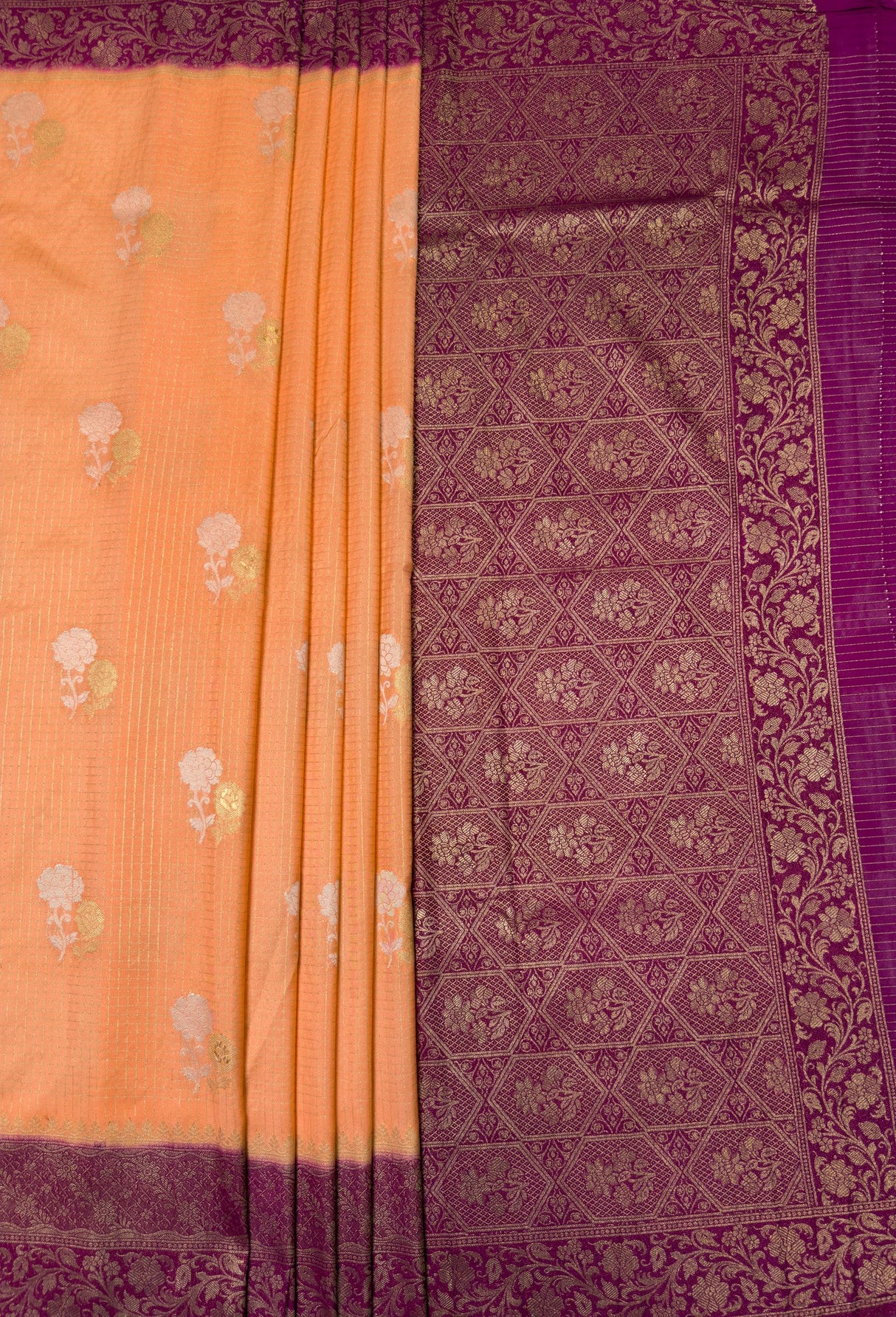 MIMOSA Peach Mysore Silk crepe Saree β pallu and zari work detail