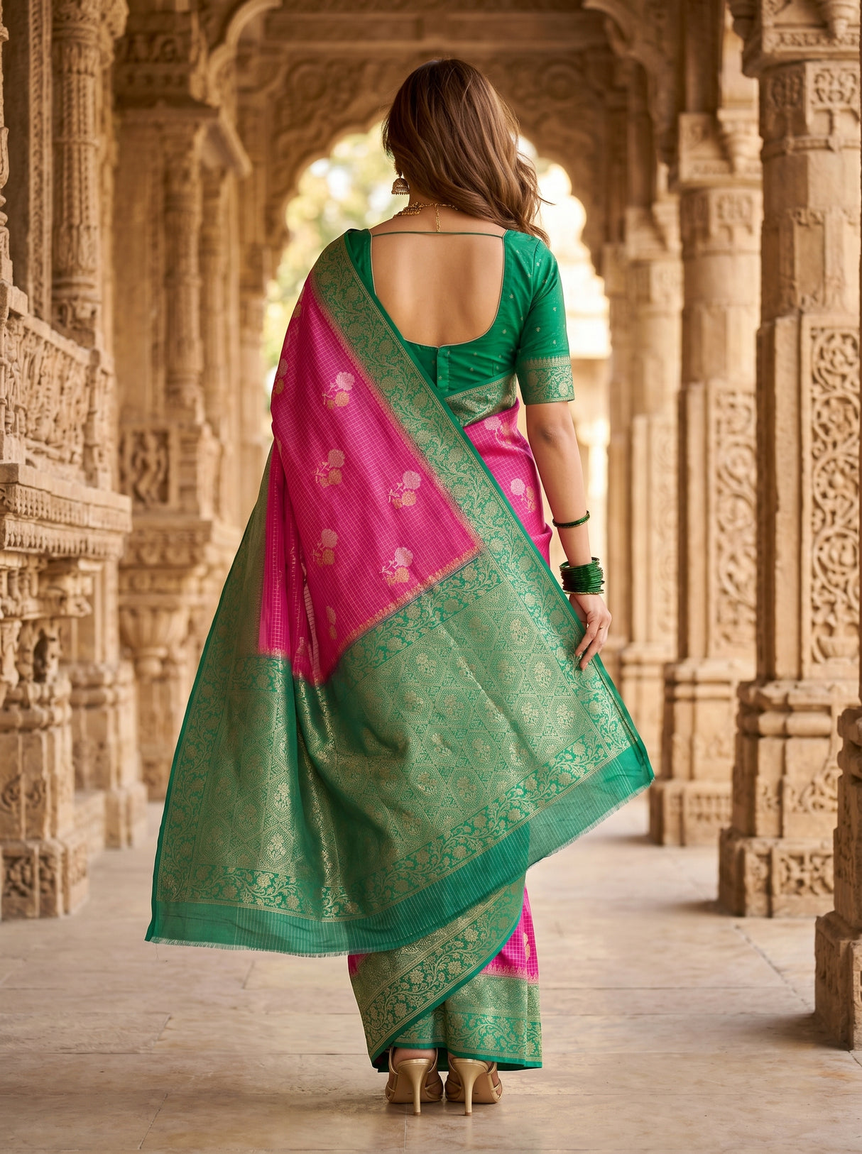 MIMOSA Rani Mysore Silk crepe Saree β Full View on Model