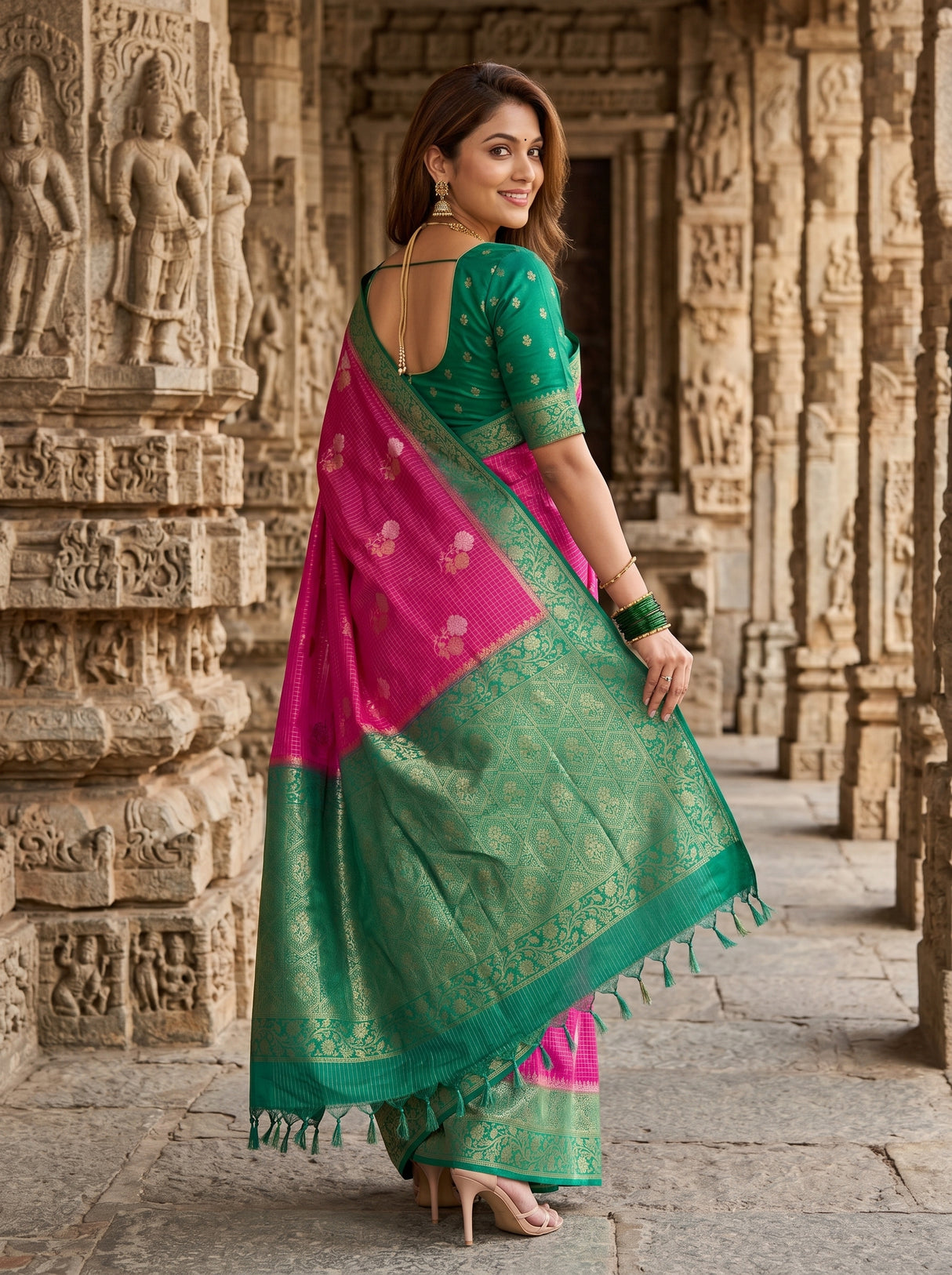 MIMOSA Rani Mysore Silk crepe Saree β pose 9 styling detail