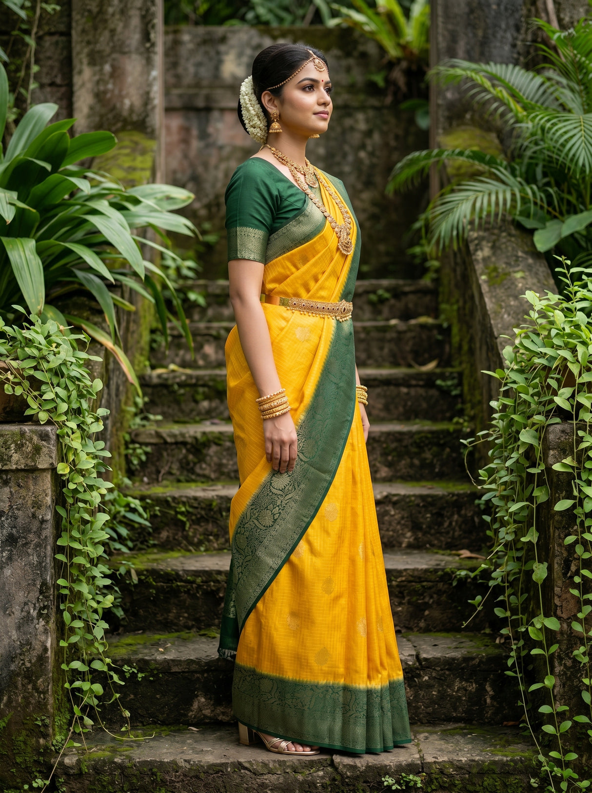 MIMOSA Gold Mysore Silk crepe Saree β Full View on Model