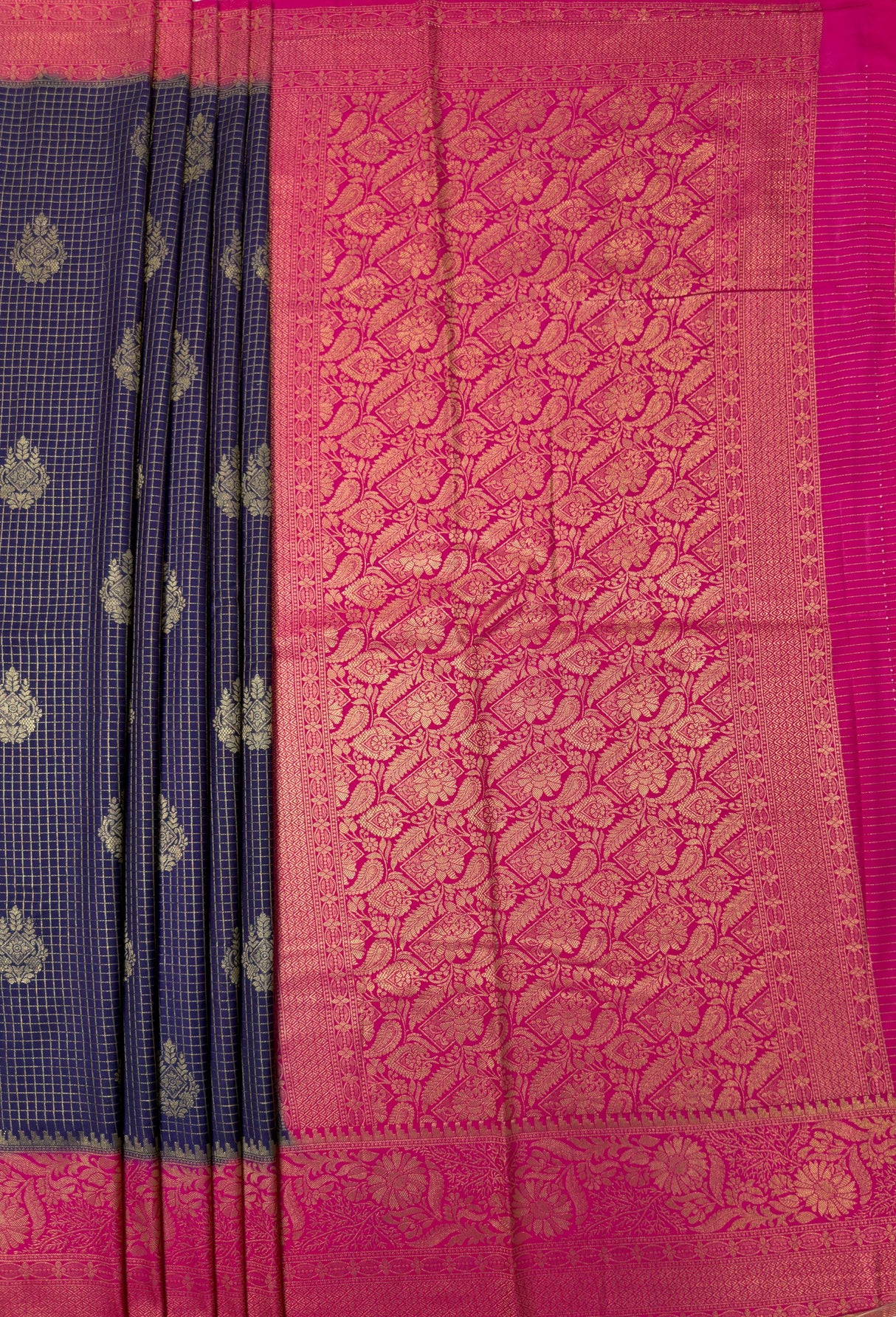 MIMOSA Navy Mysore Silk crepe Saree β pallu and zari work detail