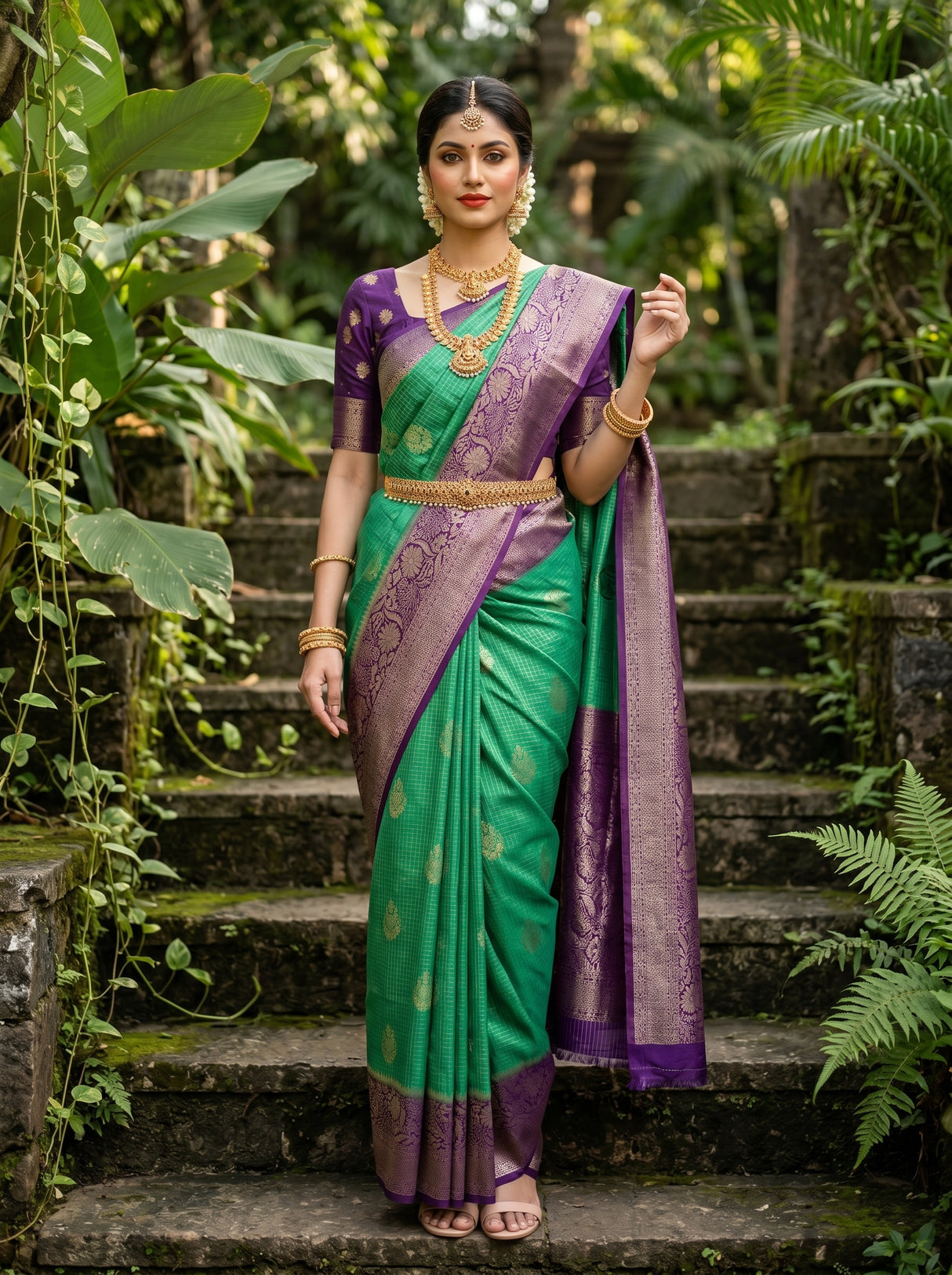 MIMOSA Rama Mysore Silk crepe Saree β Draped Mannequin View