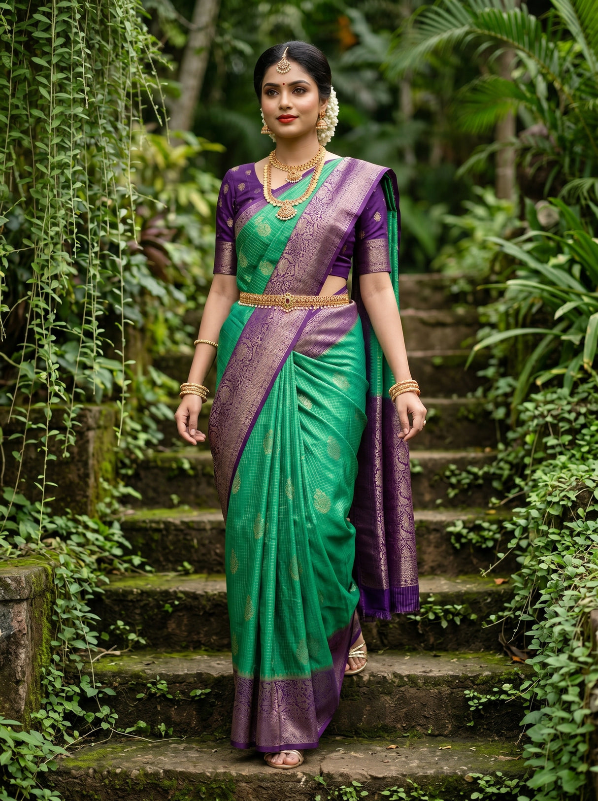 MIMOSA Rama Mysore Silk crepe Saree β Full View on Model