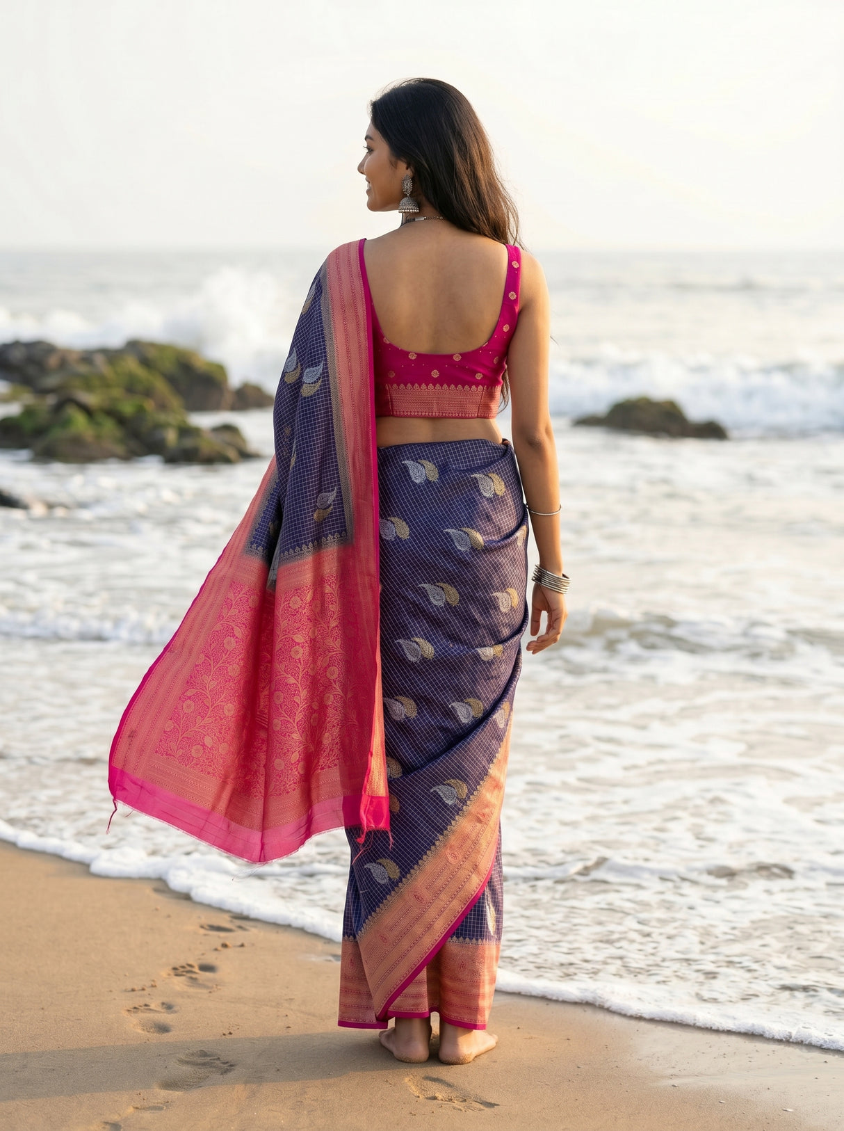 MIMOSA Navy Saree Saree — pose 2 styling detail