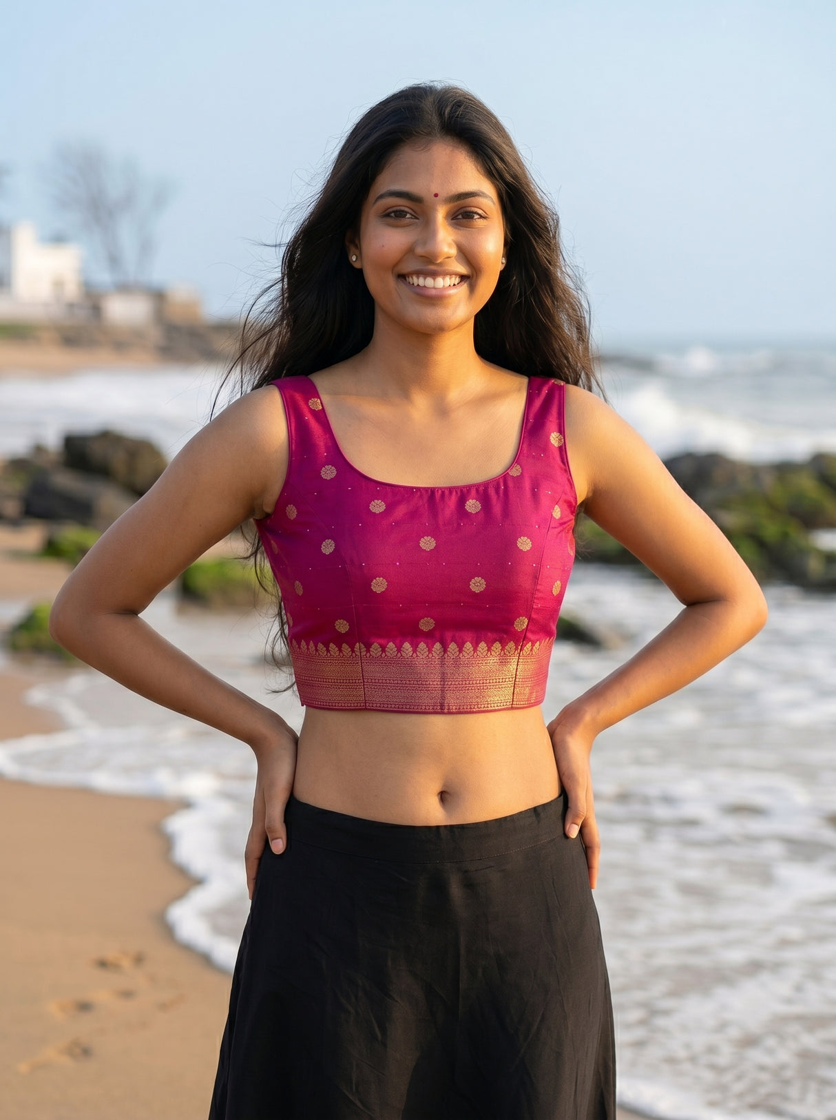 MIMOSA Navy Saree Saree — blouse close-up