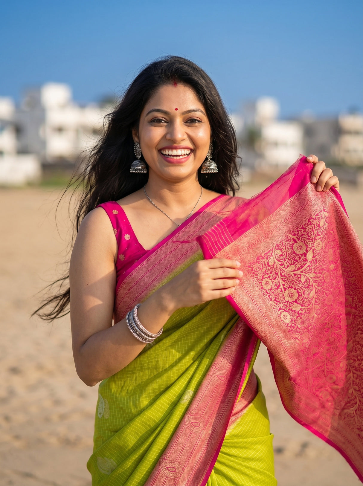MIMOSA Olive Saree Saree — pose 10 styling detail