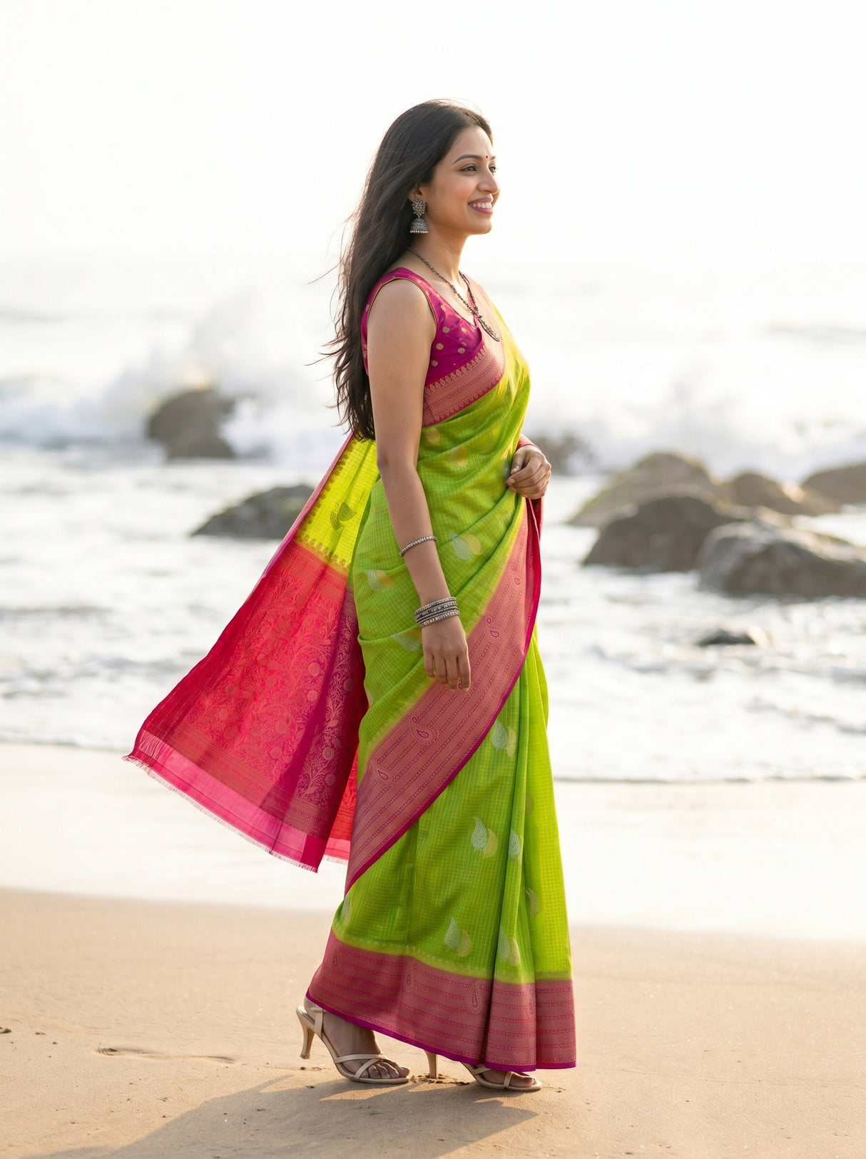 MIMOSA Parrot Green Saree Saree — pose 3 styling detail