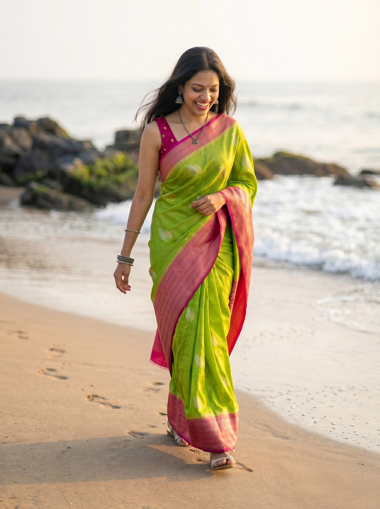 MIMOSA Parrot Green Saree Saree — pose 6 styling detail
