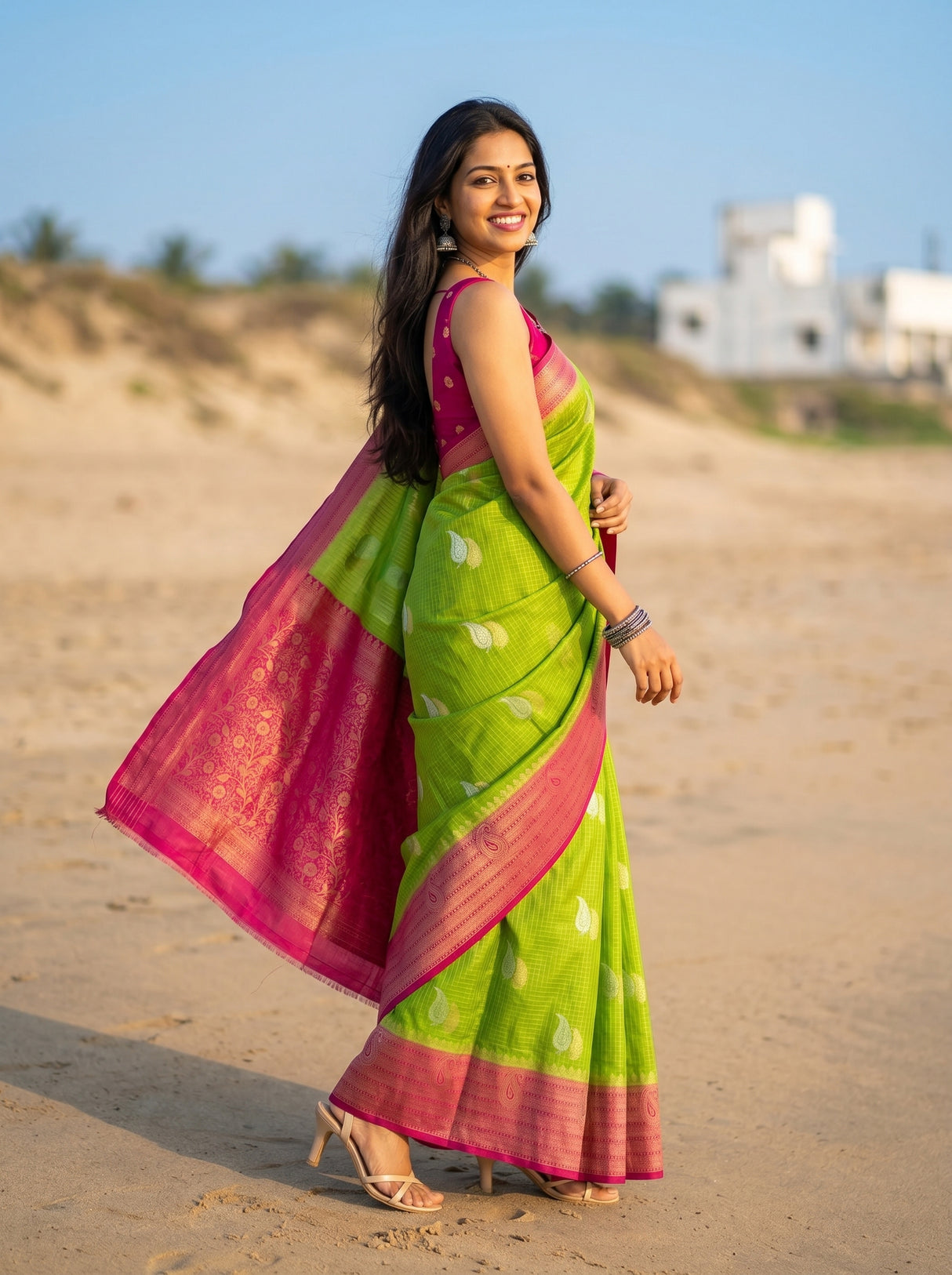 MIMOSA Parrot Green Saree Saree — pose 9 styling detail