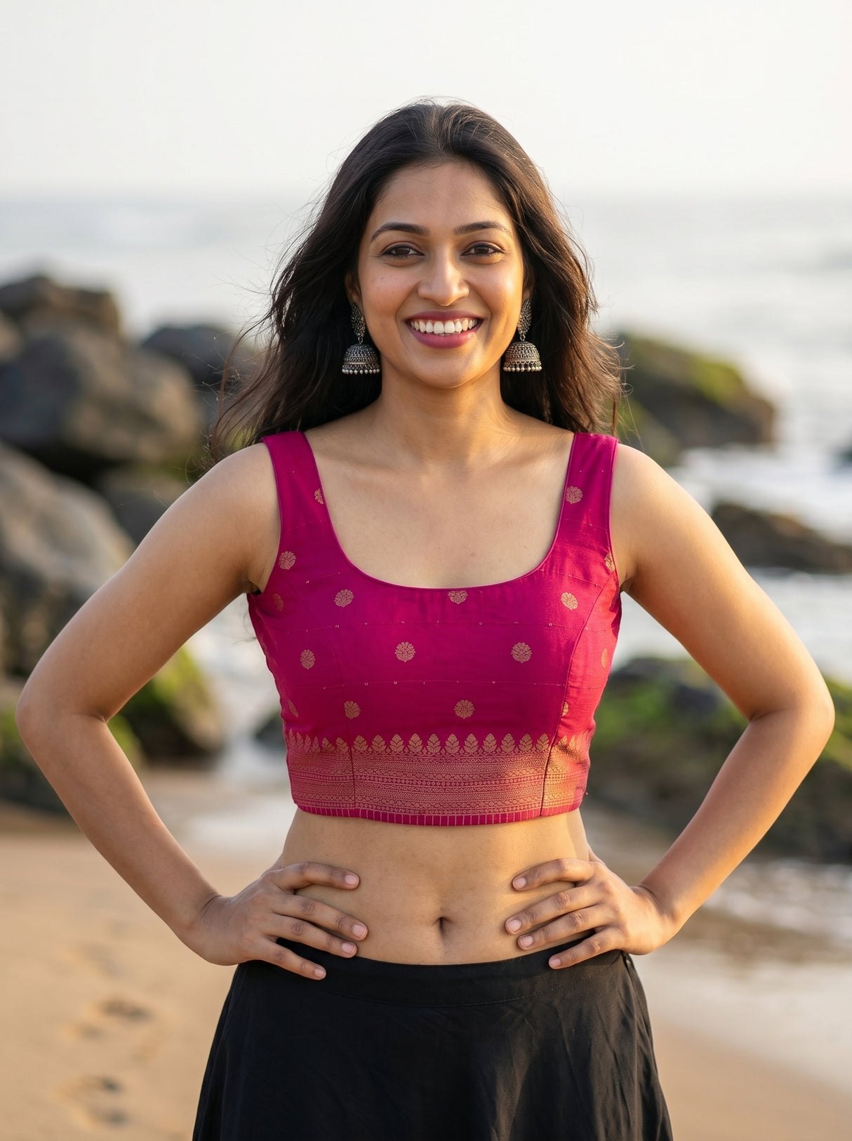 MIMOSA Parrot Green Saree Saree — blouse close-up
