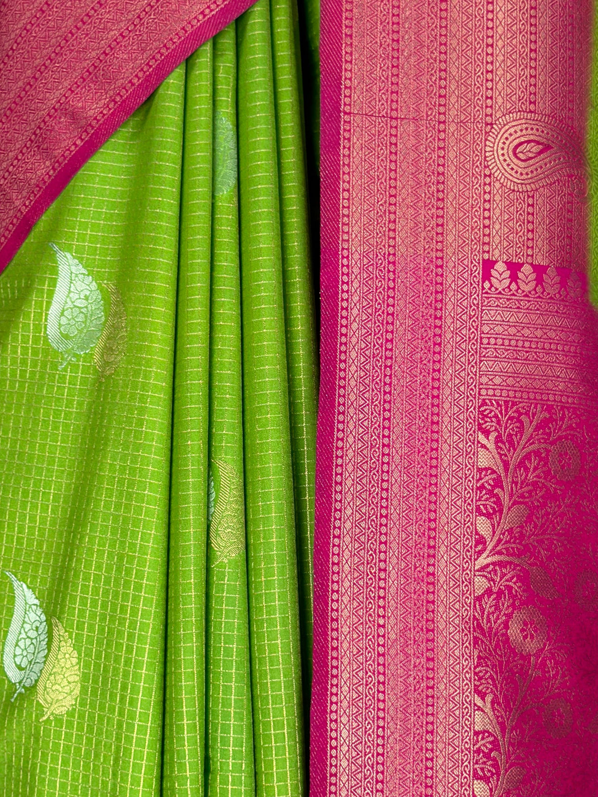 MIMOSA Parrot Green Saree Saree — fleets shot full lifestyle