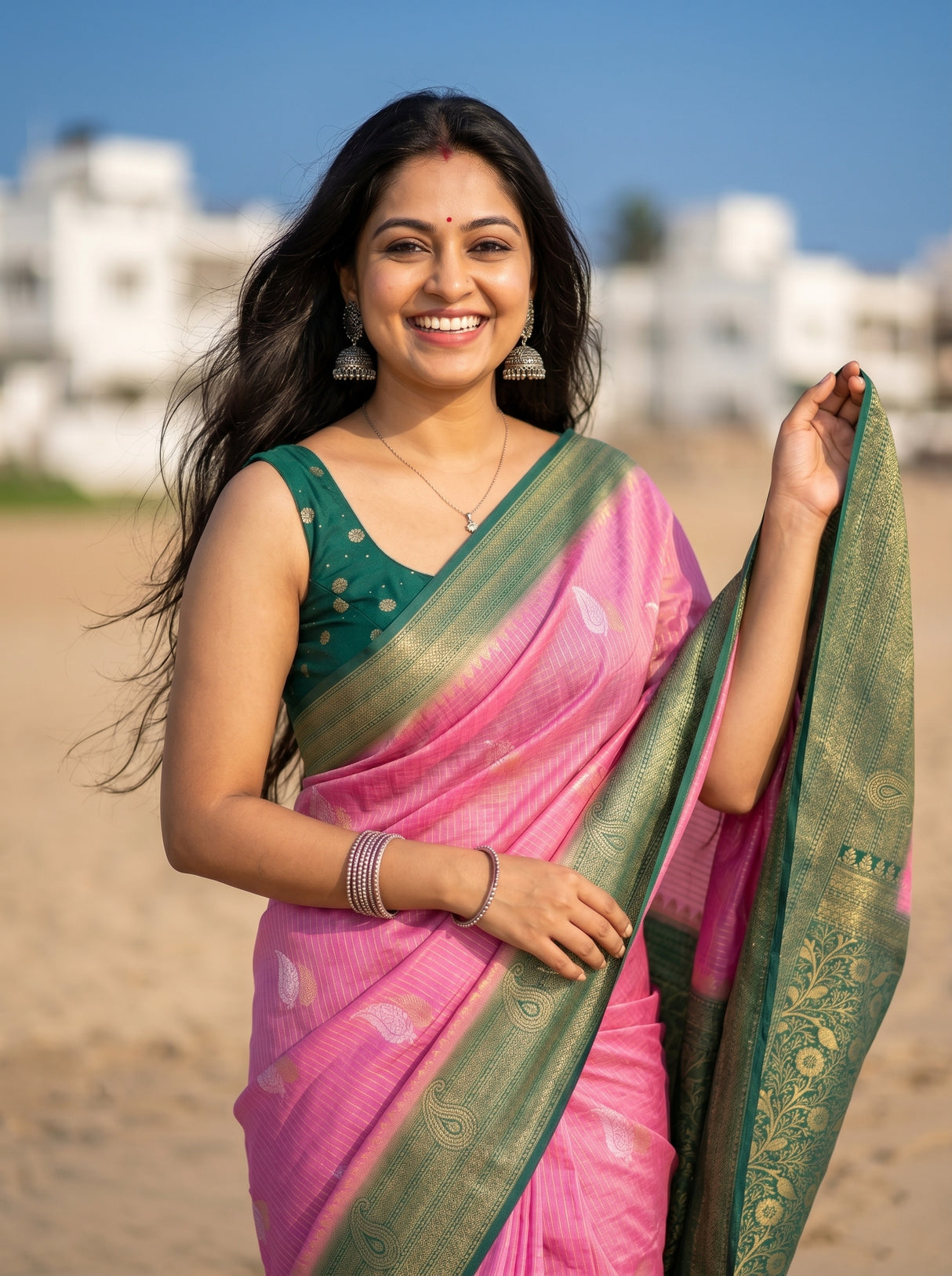 MIMOSA Pink Saree Saree — pose 10 styling detail
