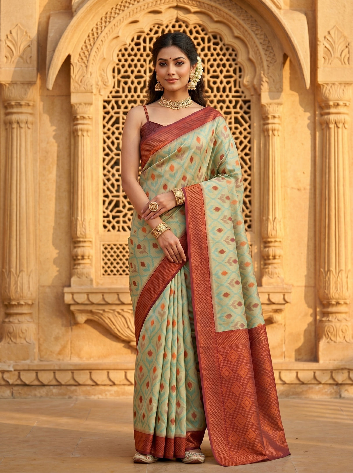 MIMOSA Chiku Pochampally Art Silk Saree — Full pose