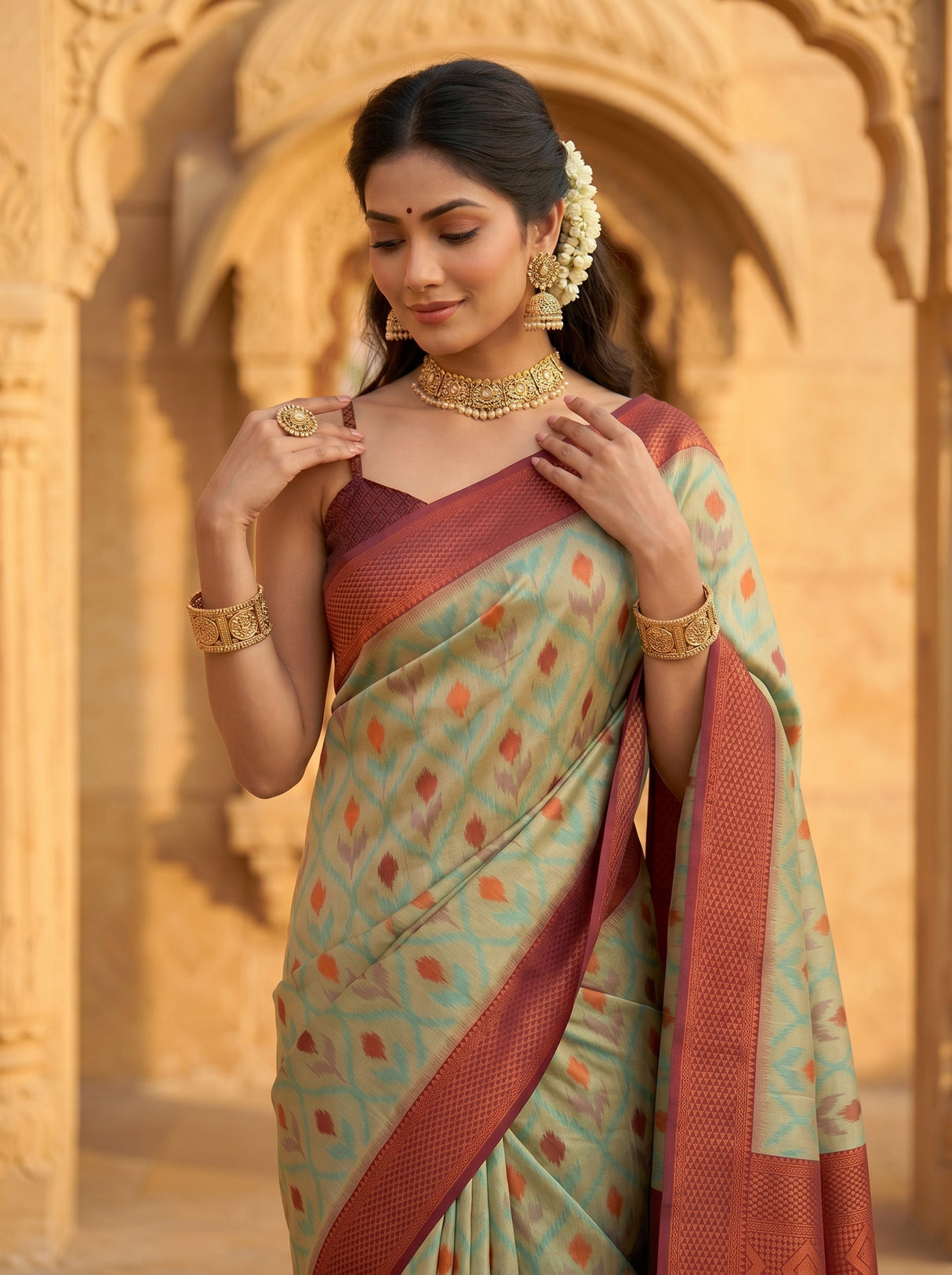 MIMOSA Chiku Pochampally Art Silk Saree — Border detail