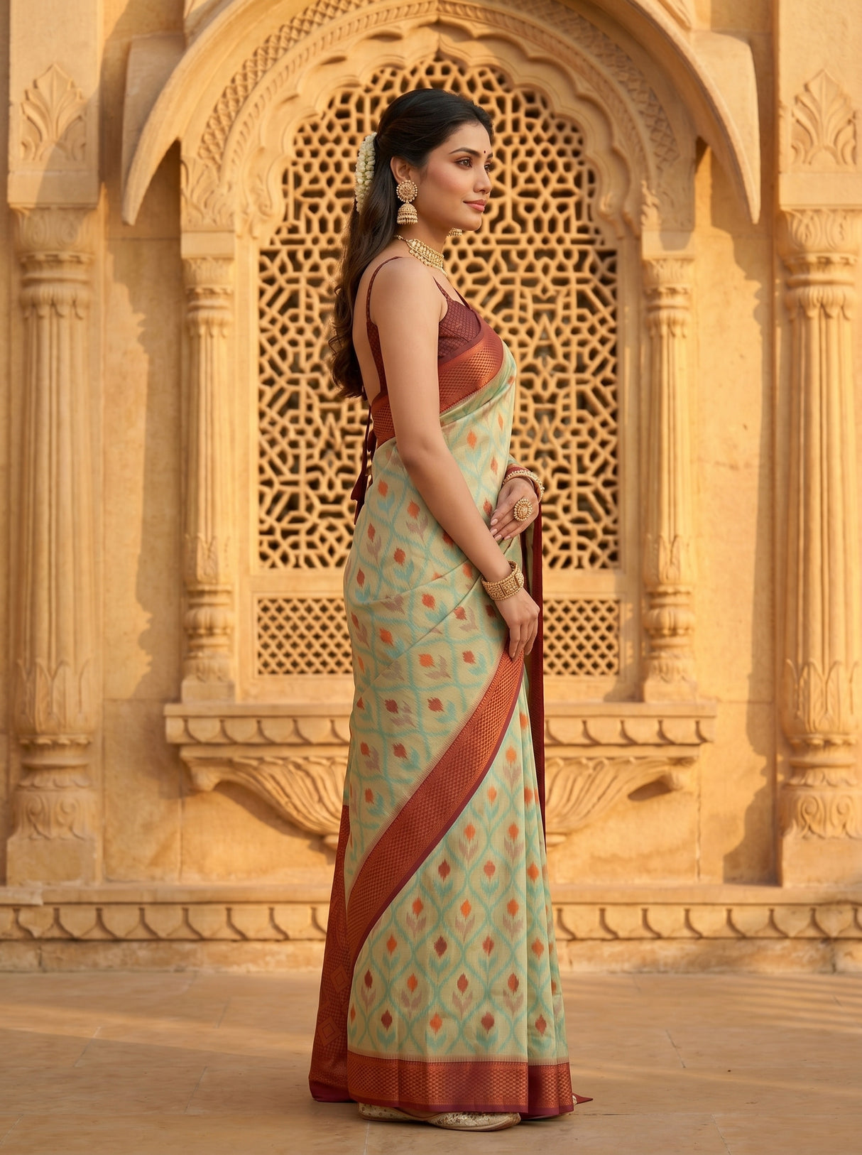 MIMOSA Chiku Pochampally Art Silk Saree — Saree drape