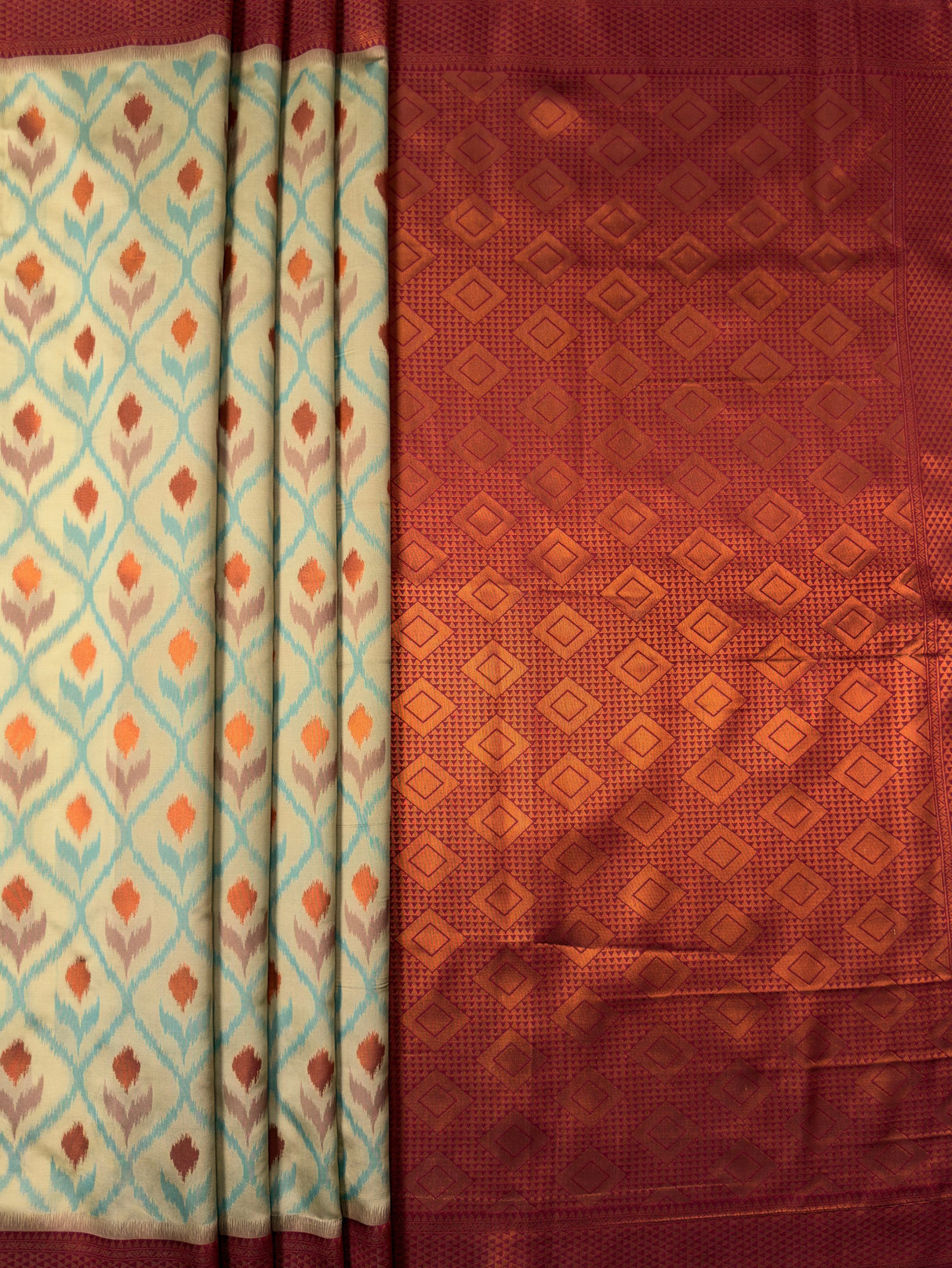 MIMOSA Chiku Pochampally Art Silk Saree — pallu and zari work detail
