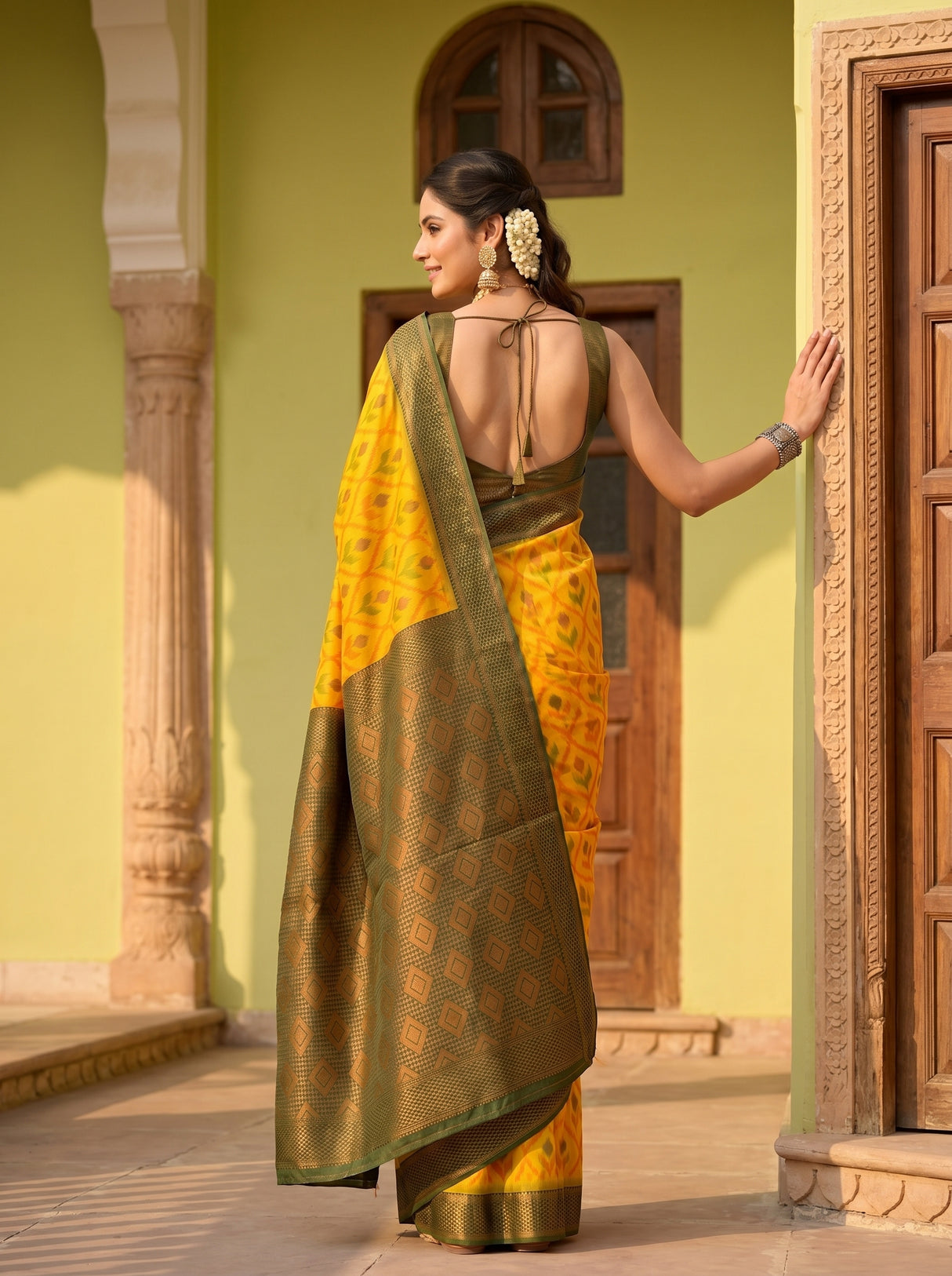MIMOSA Gold Pochampally Art Silk Saree — Blouse detail
