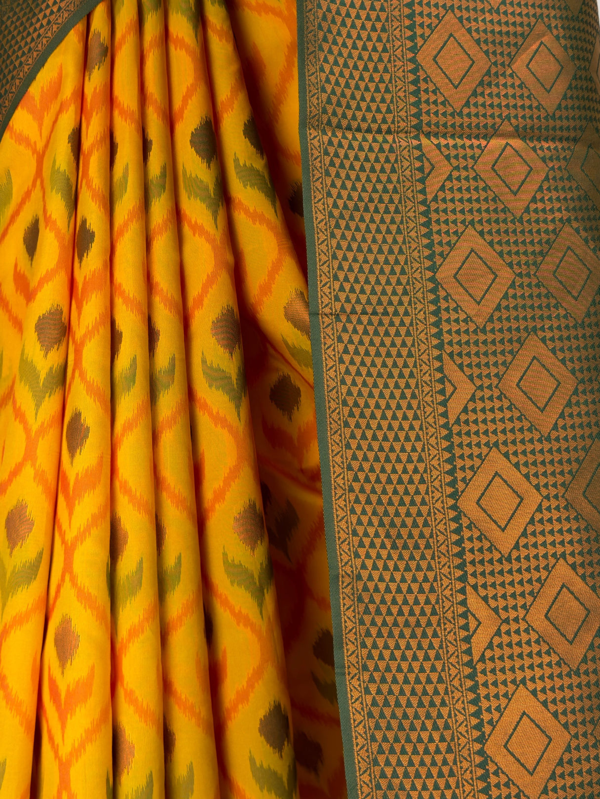 MIMOSA Gold Pochampally Art Silk Saree — Pallu detail