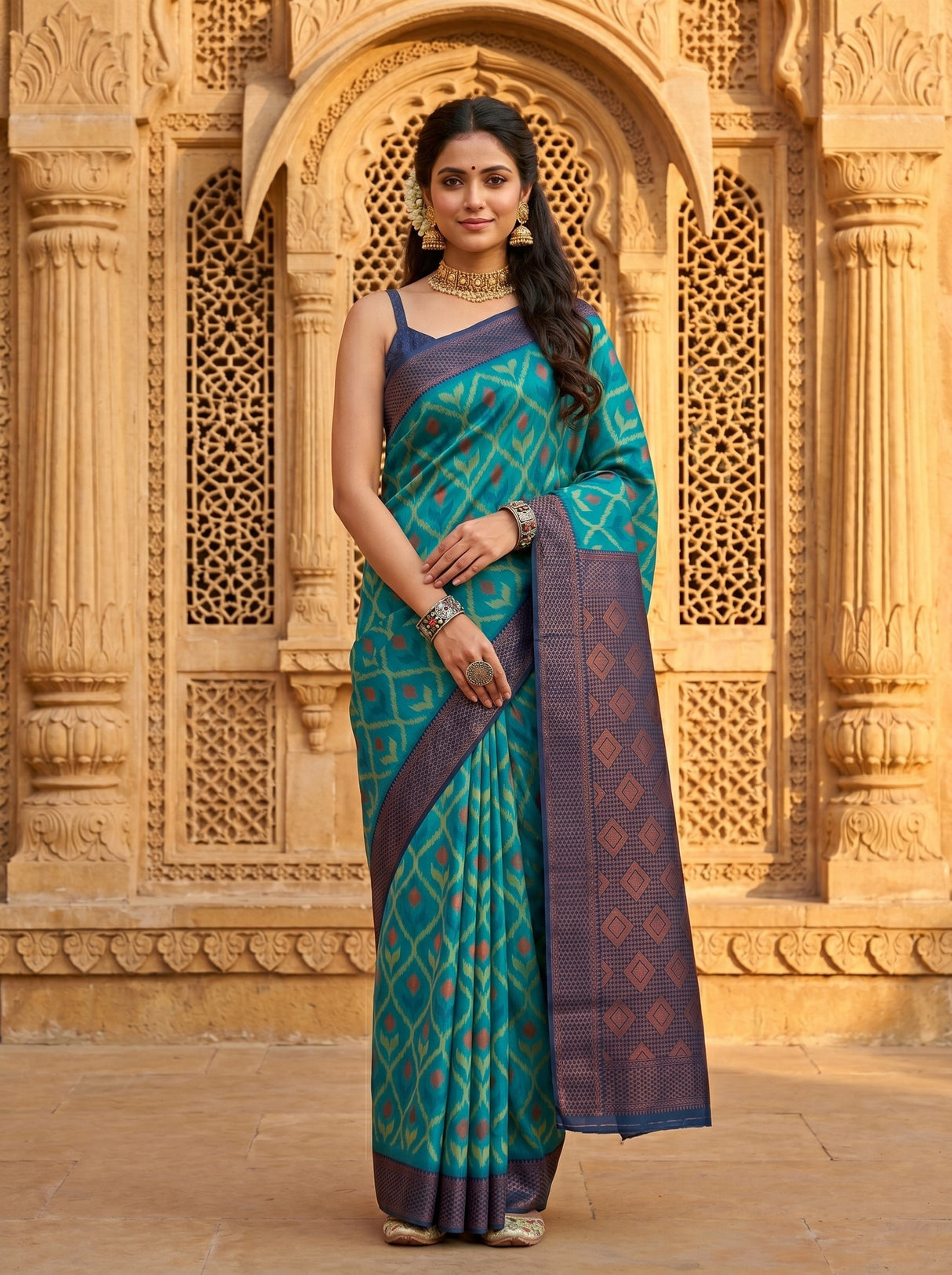 MIMOSA Rama Pochampally Art Silk Saree — Full pose