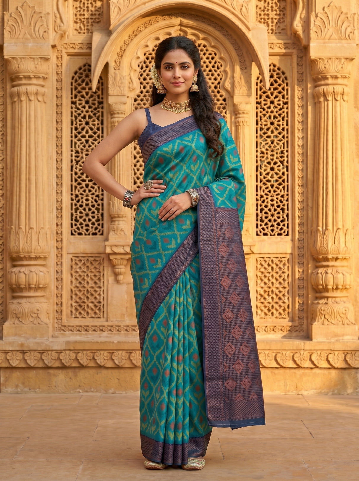 MIMOSA Rama Pochampally Art Silk Saree — Model lifestyle pose