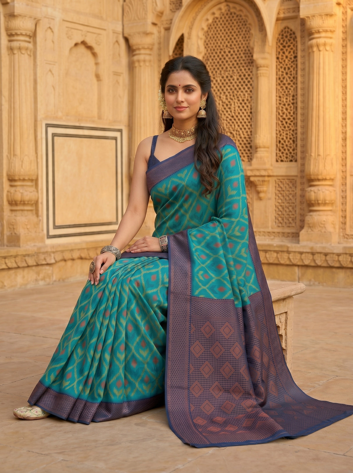 MIMOSA Rama Pochampally Art Silk Saree — Pleats detail