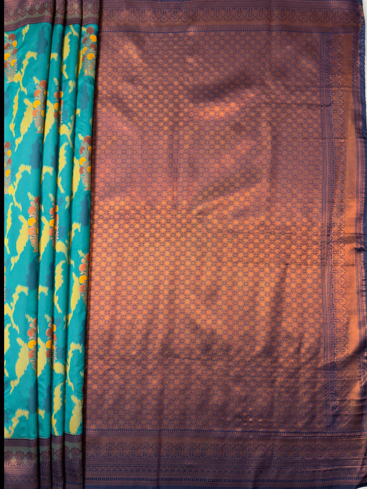 MIMOSA Rama Pochampally Art Silk Saree — Saree hem and white heels